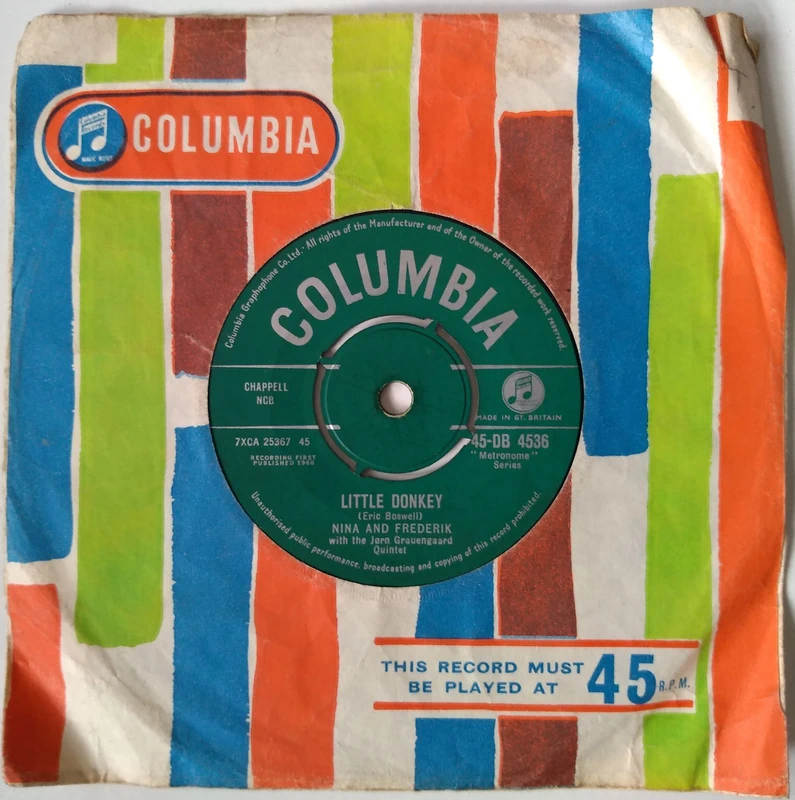 Nina And Frederik With The Jørn Grauengaard Quintet – Little Donkey (Columbia 1960) 7" vinyl single VG/G+
