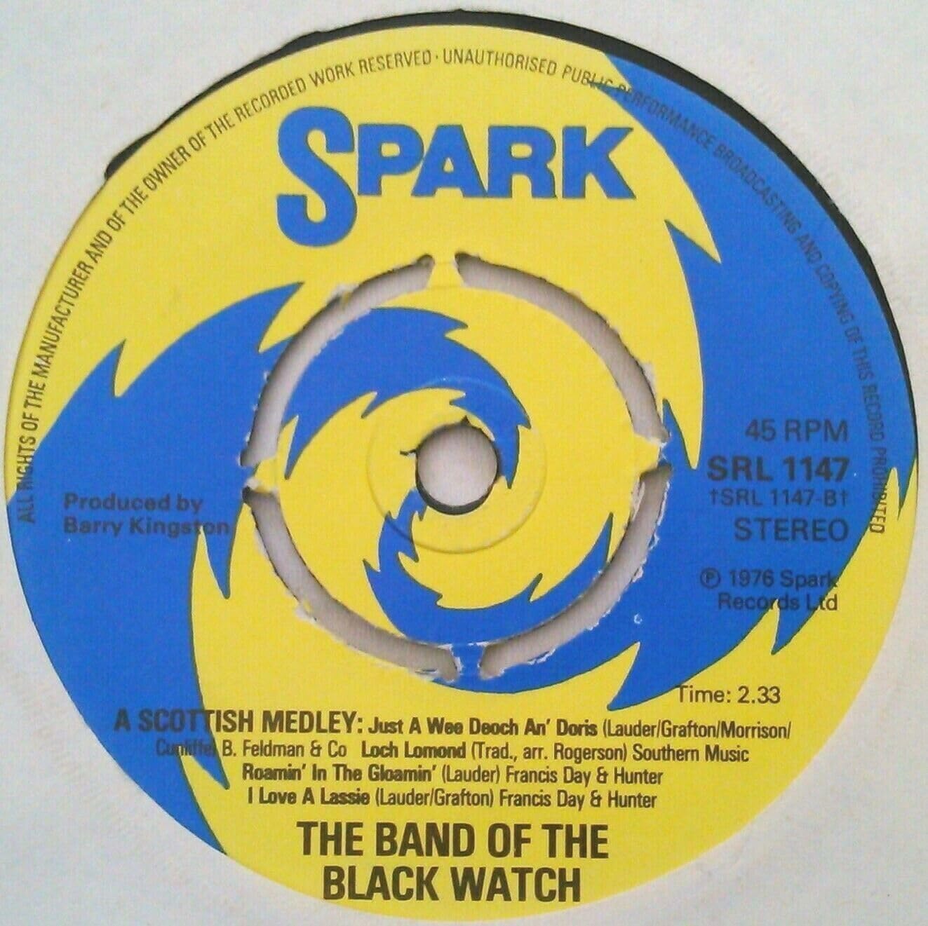 The Band of the Black Watch - White Christmas (Spark 1976) 7" vinyl single VG/-