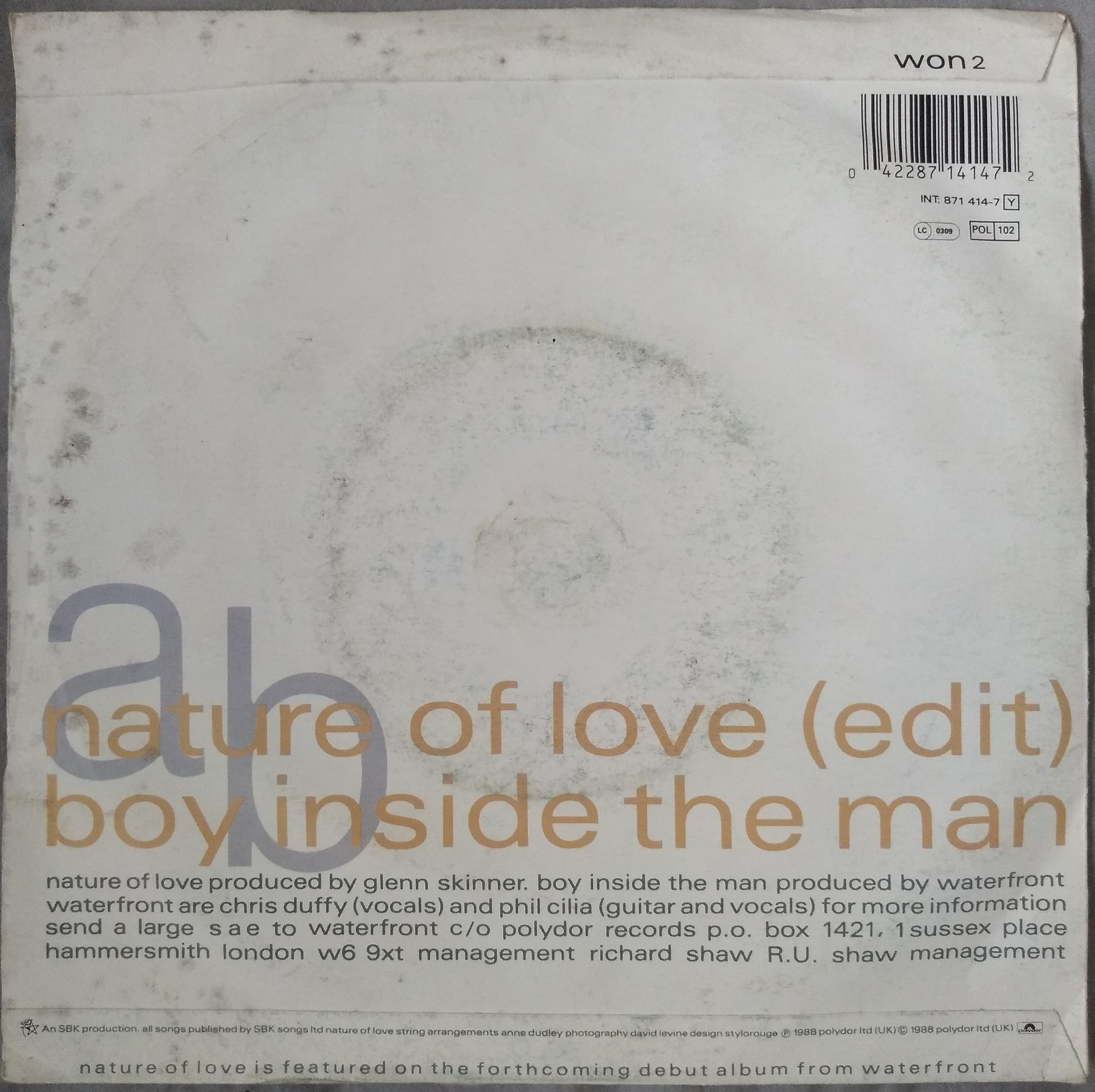 Waterfront - Nature of Love (Polydor 1988) 7" vinyl single VG/G+