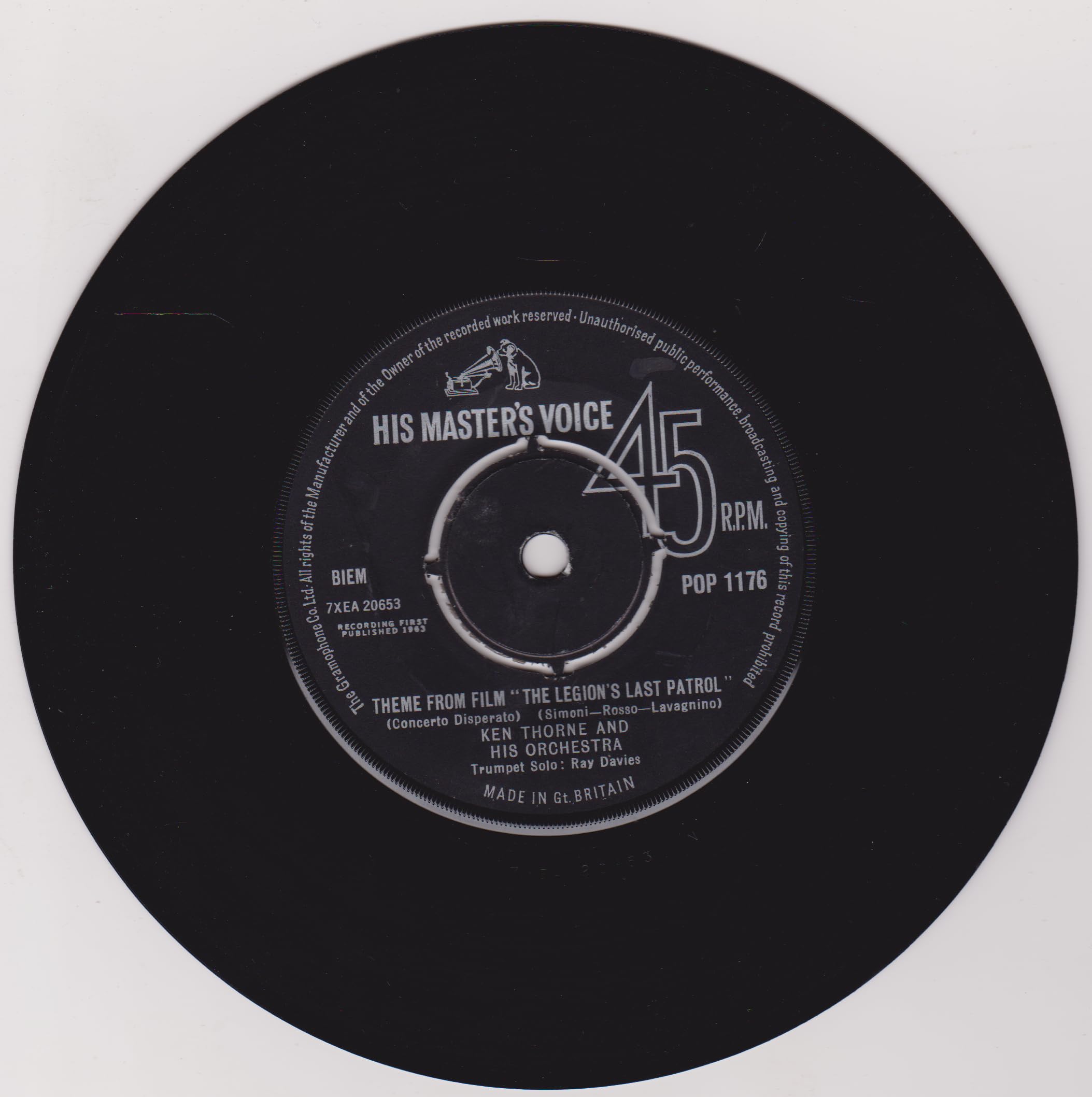 Ken Thorne And His Orchestra - Theme From Film "The Legion's Last Patrol" (Concerto Disperato) 7" vinyl single VG/-
