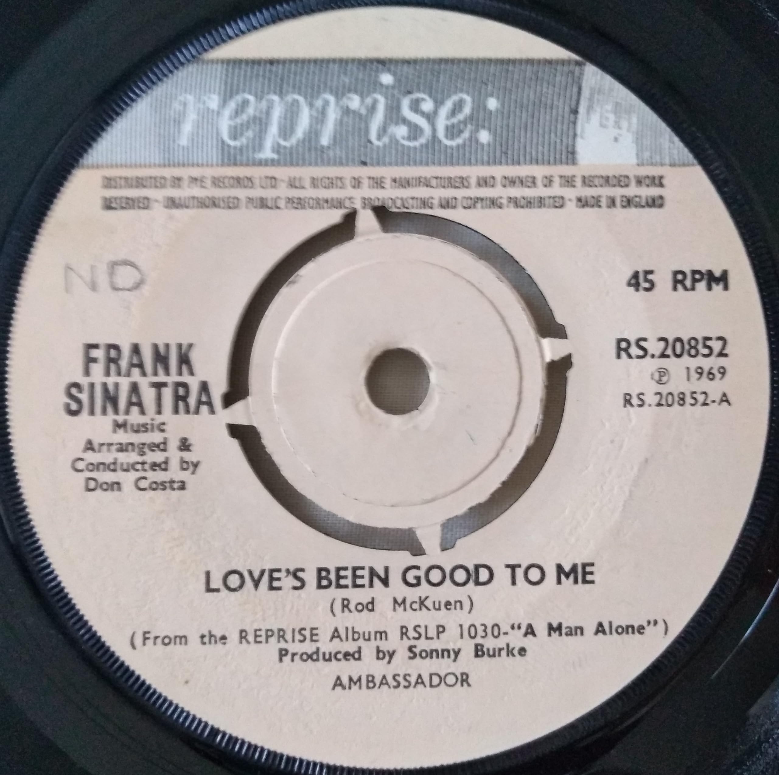 Frank Sinatra – Love's Been Good To Me (Reprise 1969) 7" vinyl single VG/-