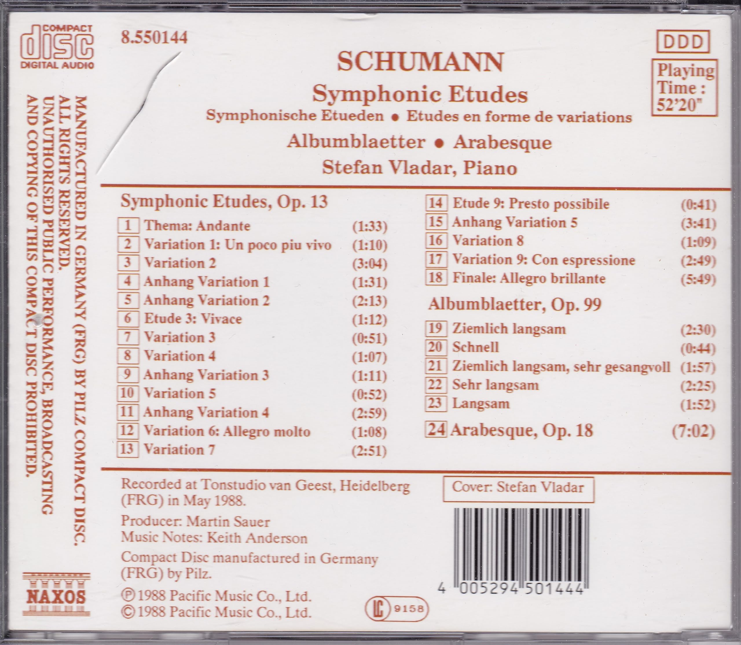 Schumann, Stefan Vladar – Symphonic Etudes (1988) CD album