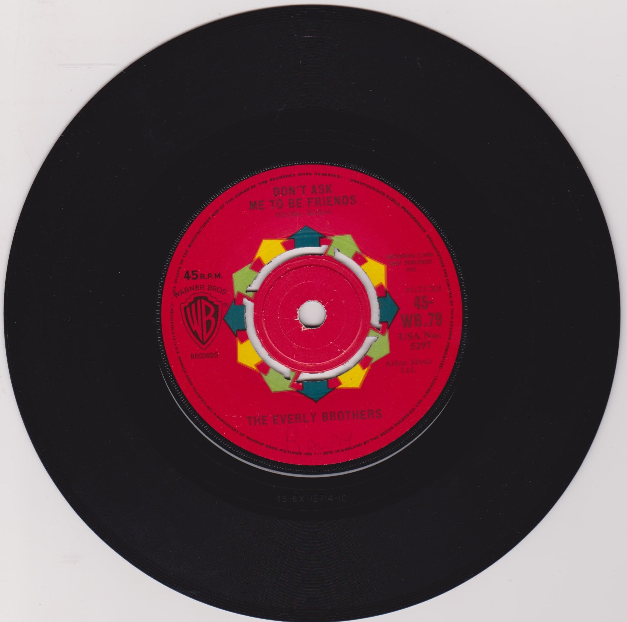 The Everly Brothers ‎– Don't Ask Me To Be Friends (Warner Bros 1962) 7" vinyl single VG/-