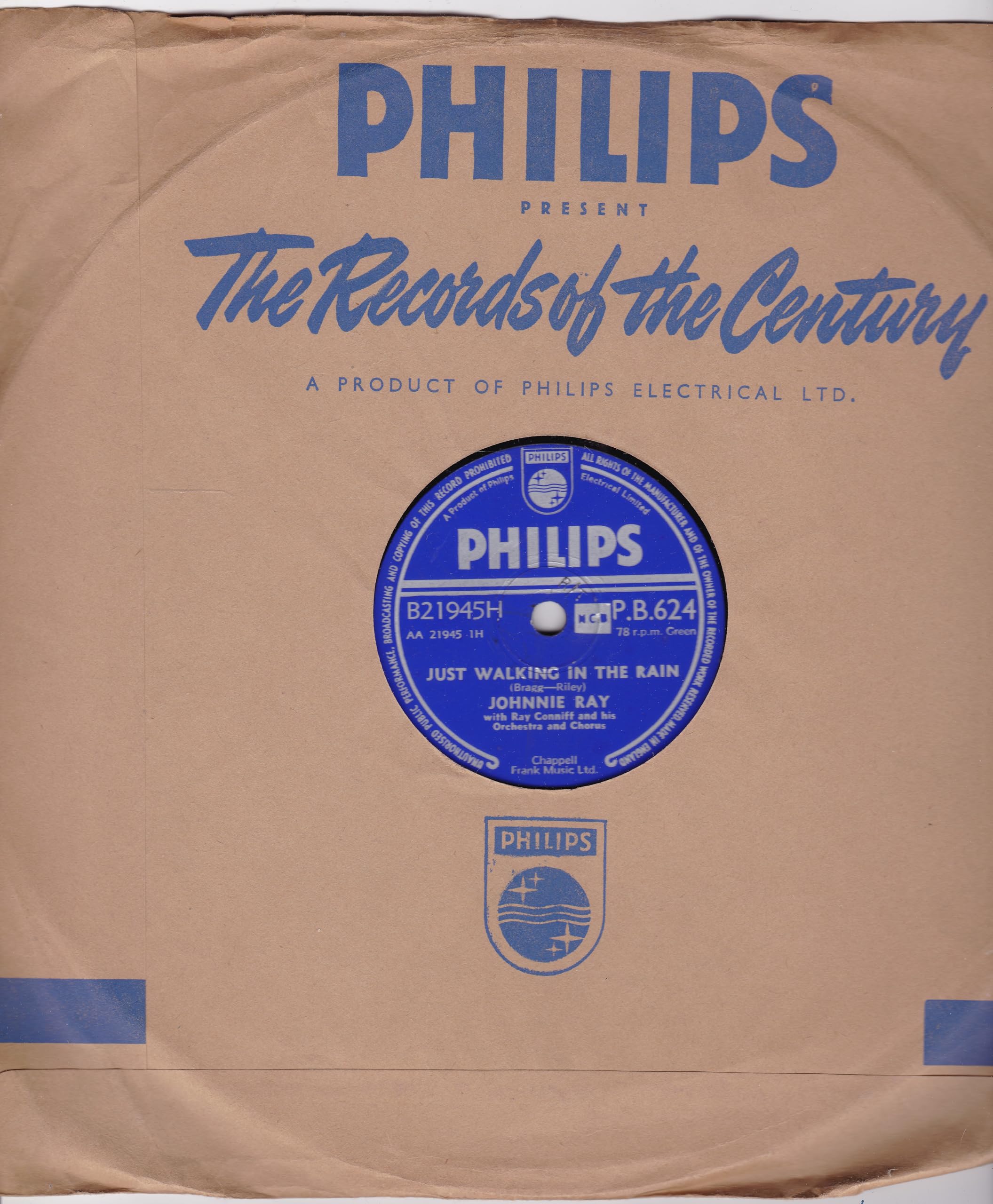 Johnnie Ray ‎– Just Walking In The Rain (Philips 1956) 10" 78RPM shellac single VG/VG