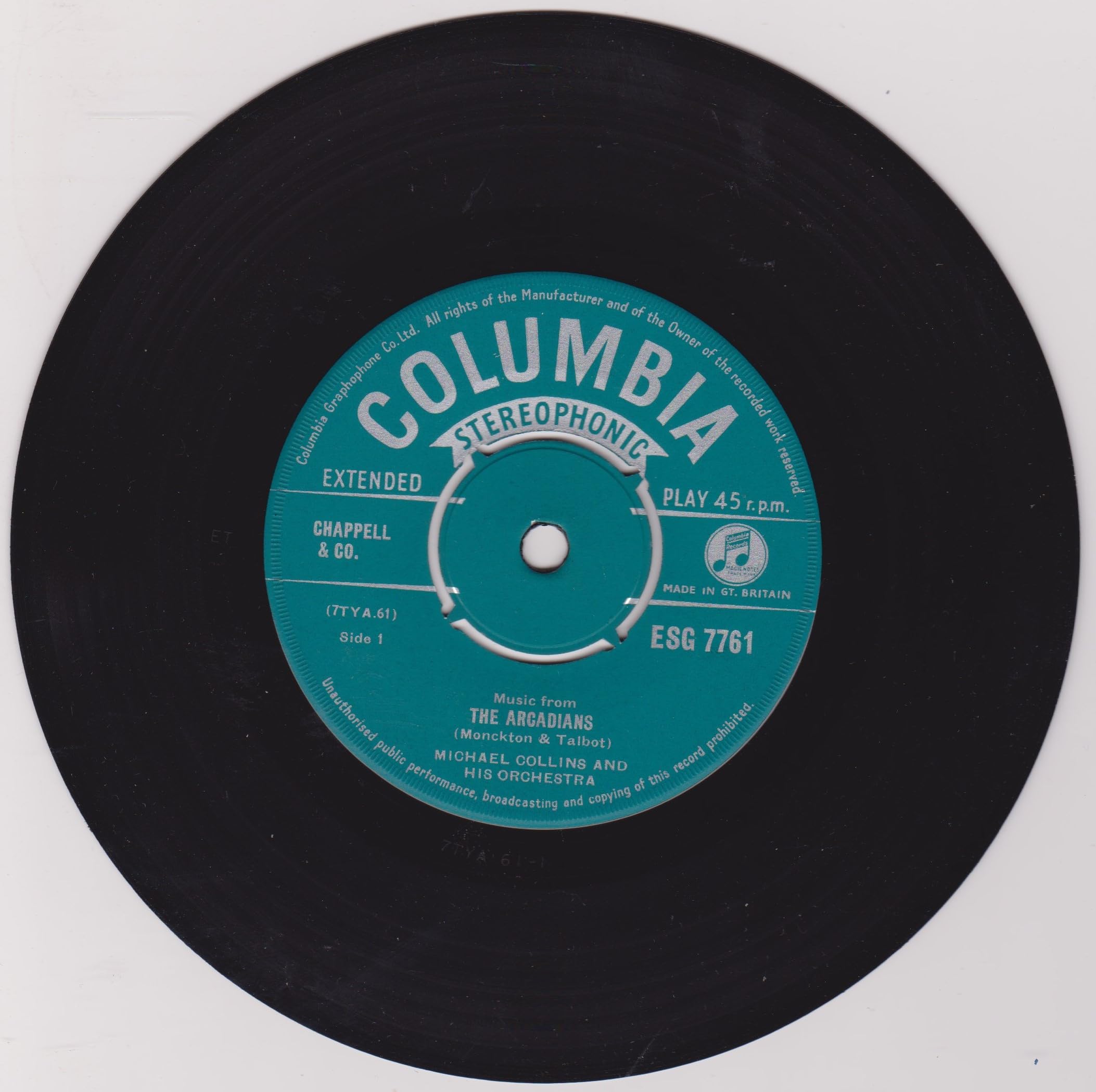 Michael Collins And His Orchestra ‎– Selections From "The Arcadians" And "The Quaker Girl" (Columbia 1959) 7" vinyl EP VG/VG