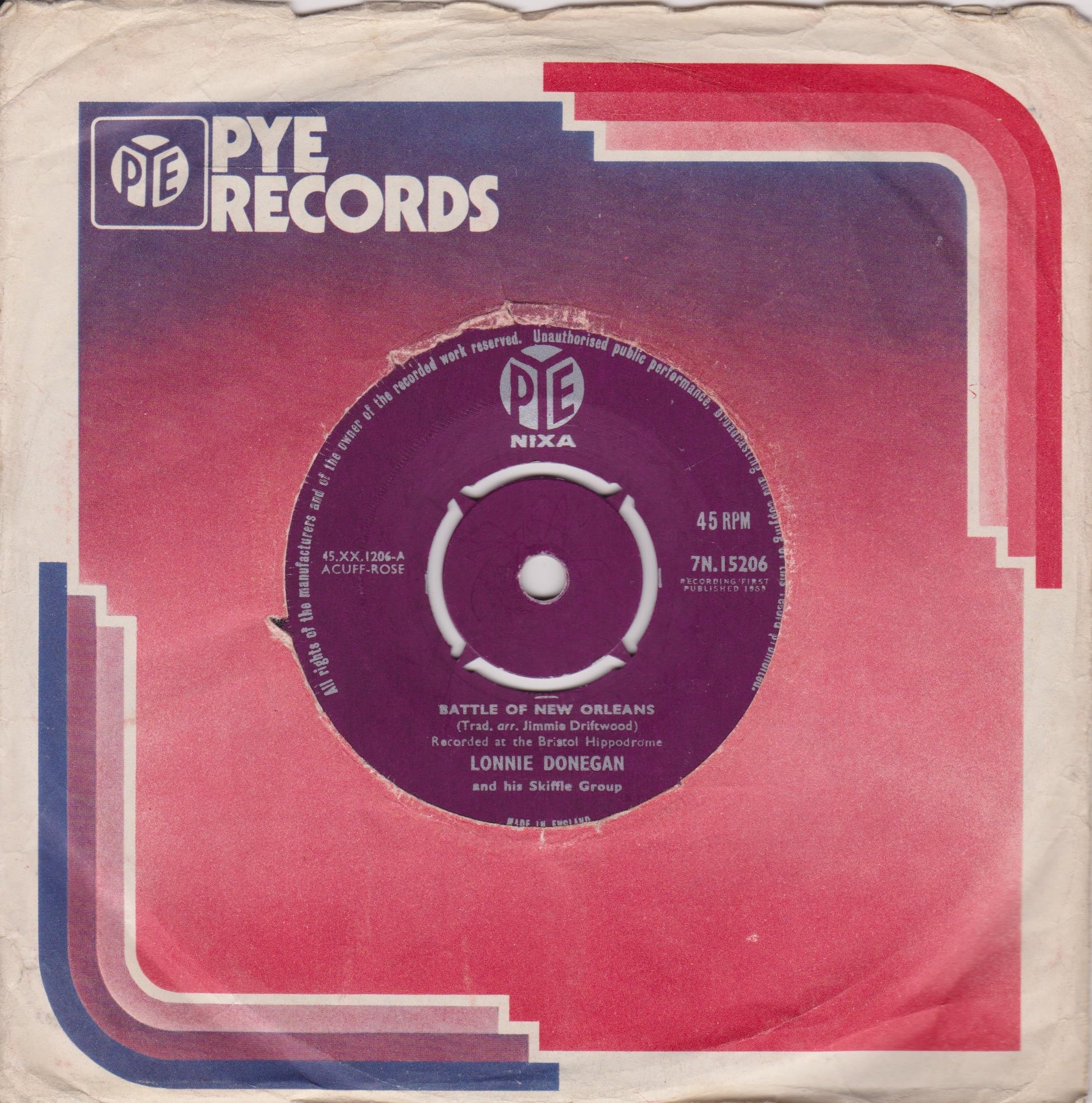 Lonnie Donegan And His Skiffle Group – Battle Of New Orleans (Pye 1959) 7" vinyl single VG/-