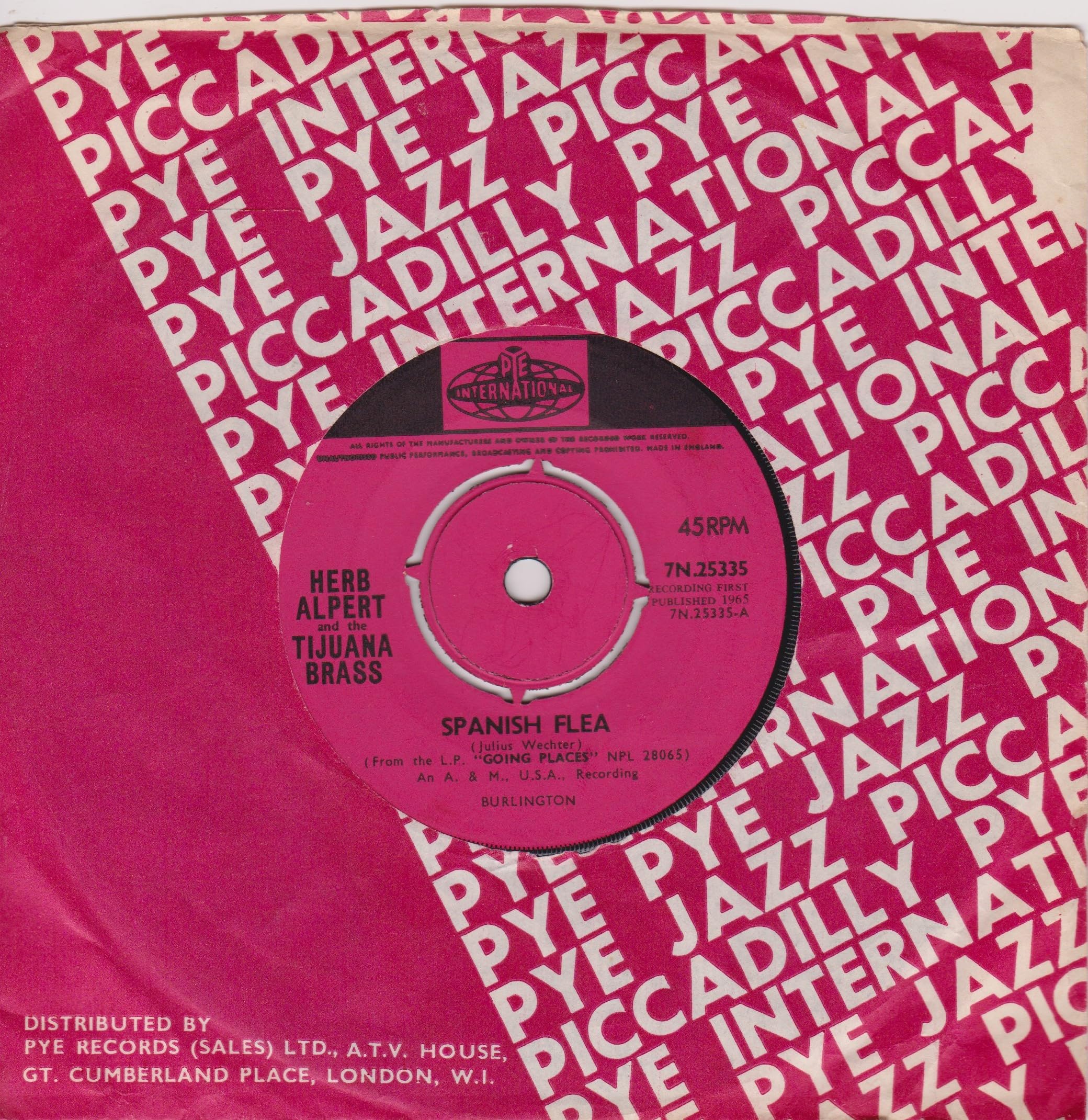 Herb Alpert & The Tijuana Brass – Spanish Flea (Pye 1965) 7" vinyl single VG/-