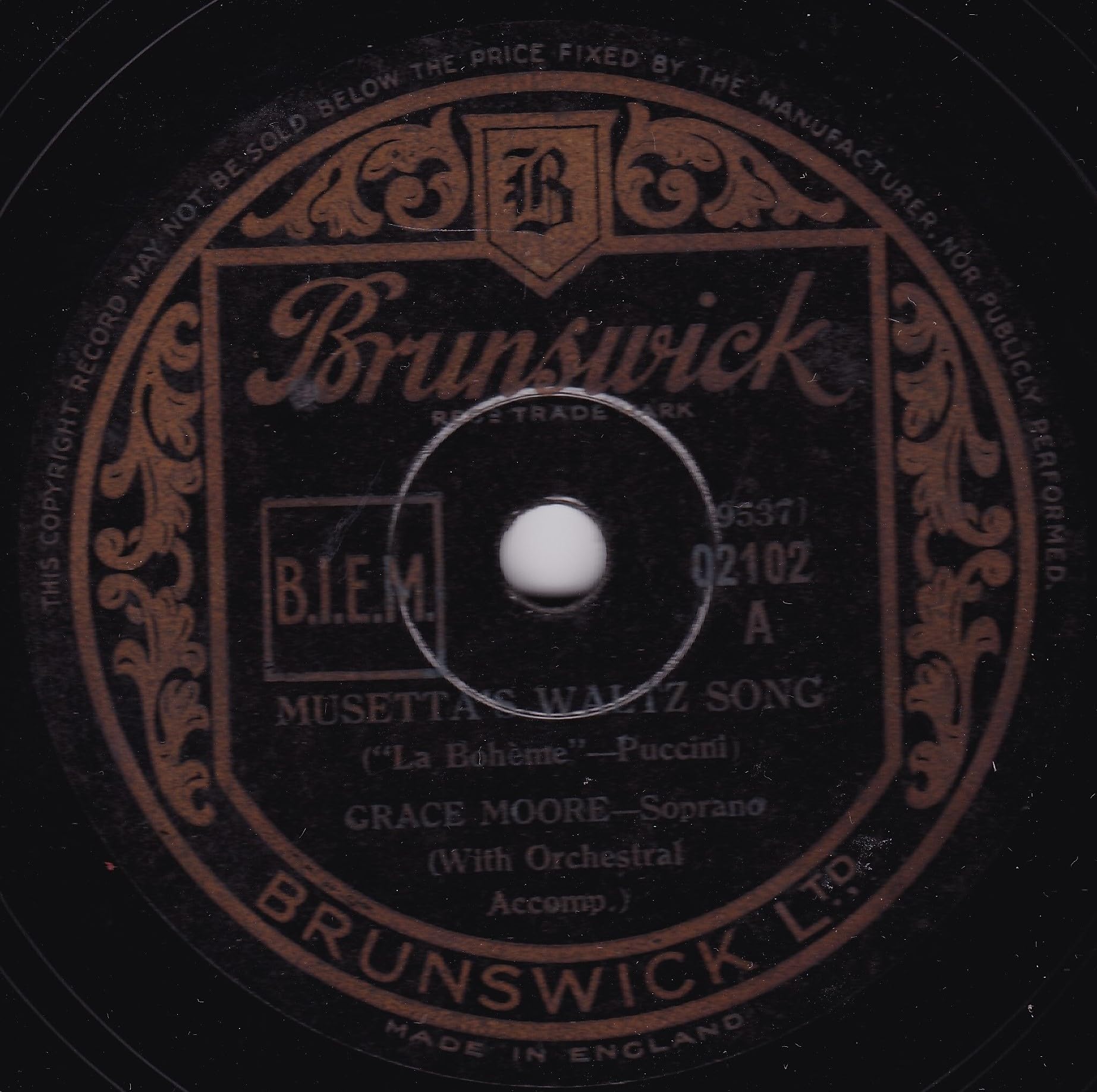 Grace Moore - Musetta’s Waltz Song (Brunswick) 10" 78RPM shellac single VG/-