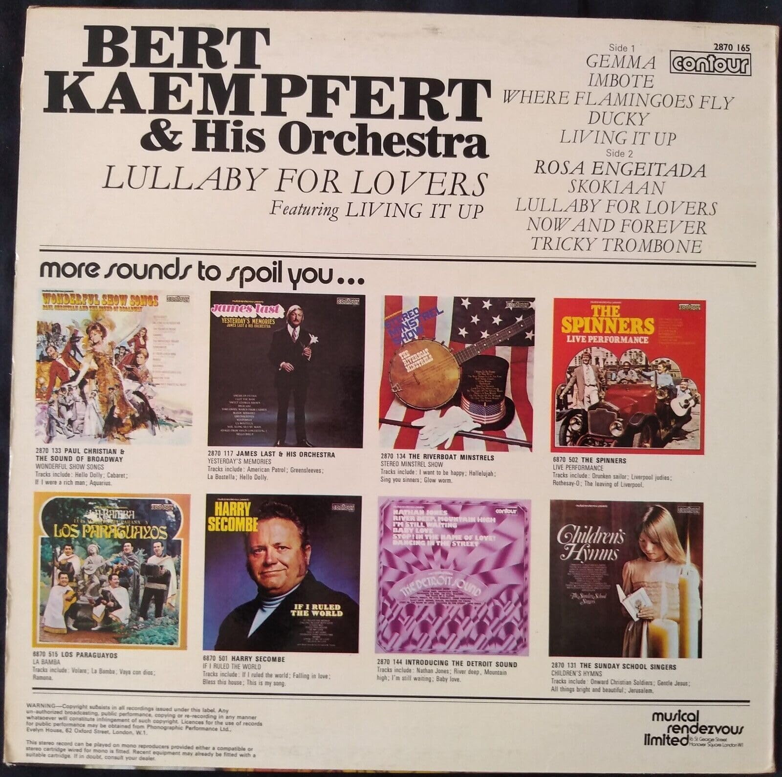 Bert Kaempfert & His Orchestra – Lullaby for Lovers (Contour) 12" vinyl LP VG/VG