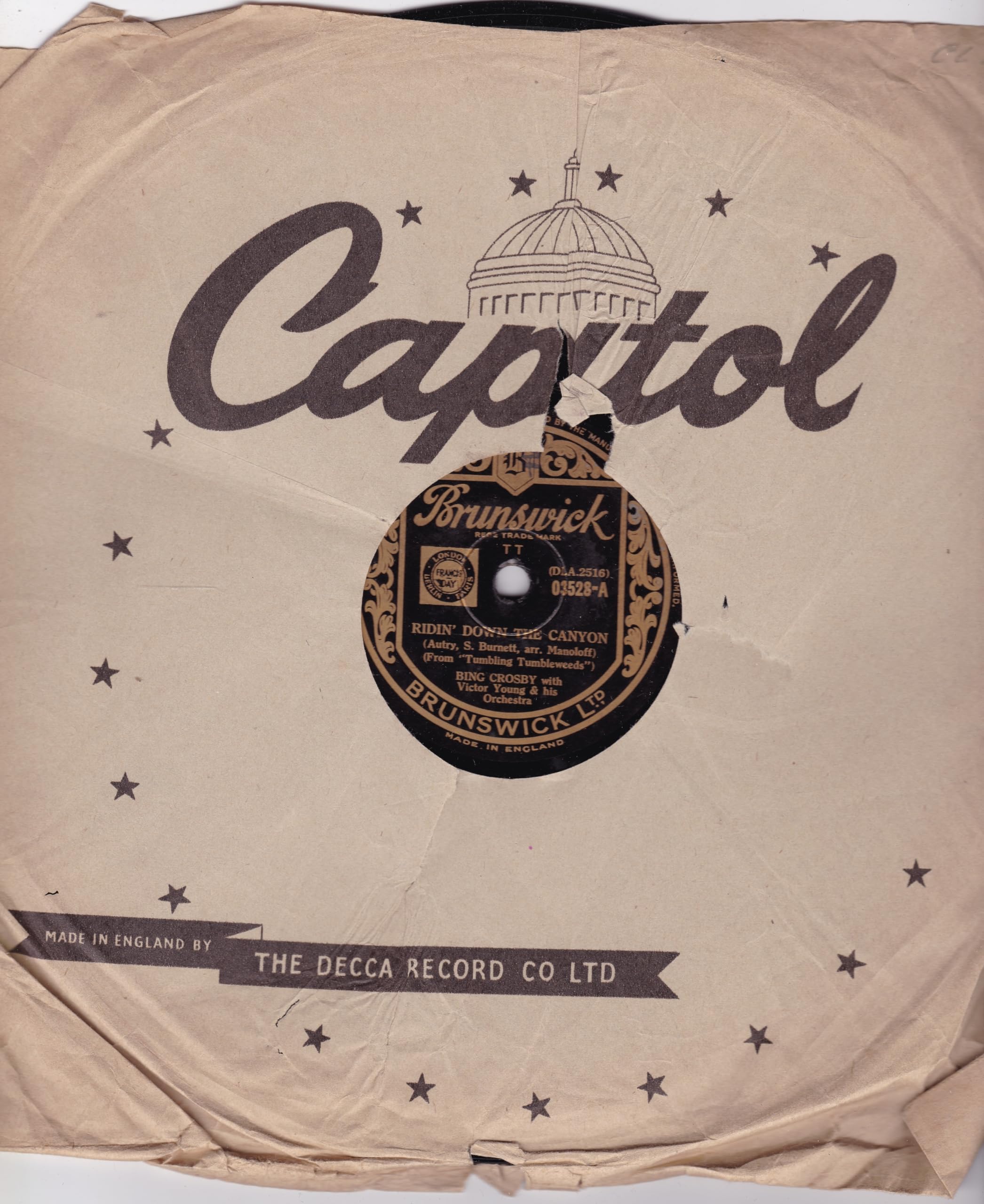 Bing Crosby ‎– Ridin' Down The Canyon (Brunswick) 10" 78RPM shellac single VG/-