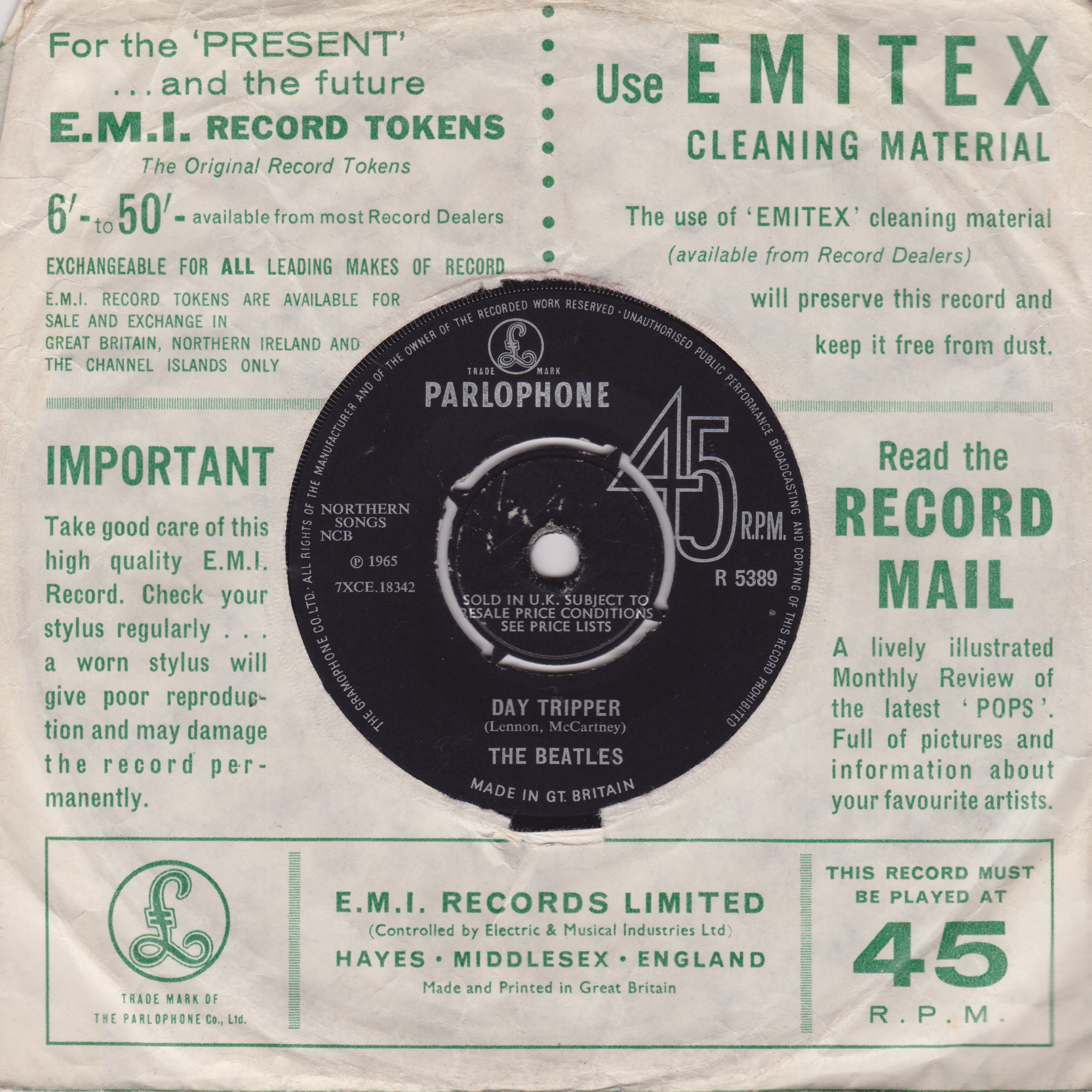 The Beatles ‎– We Can Work It Out / Day Tripper (Parlophone 1966) 7" vinyl single VG/-