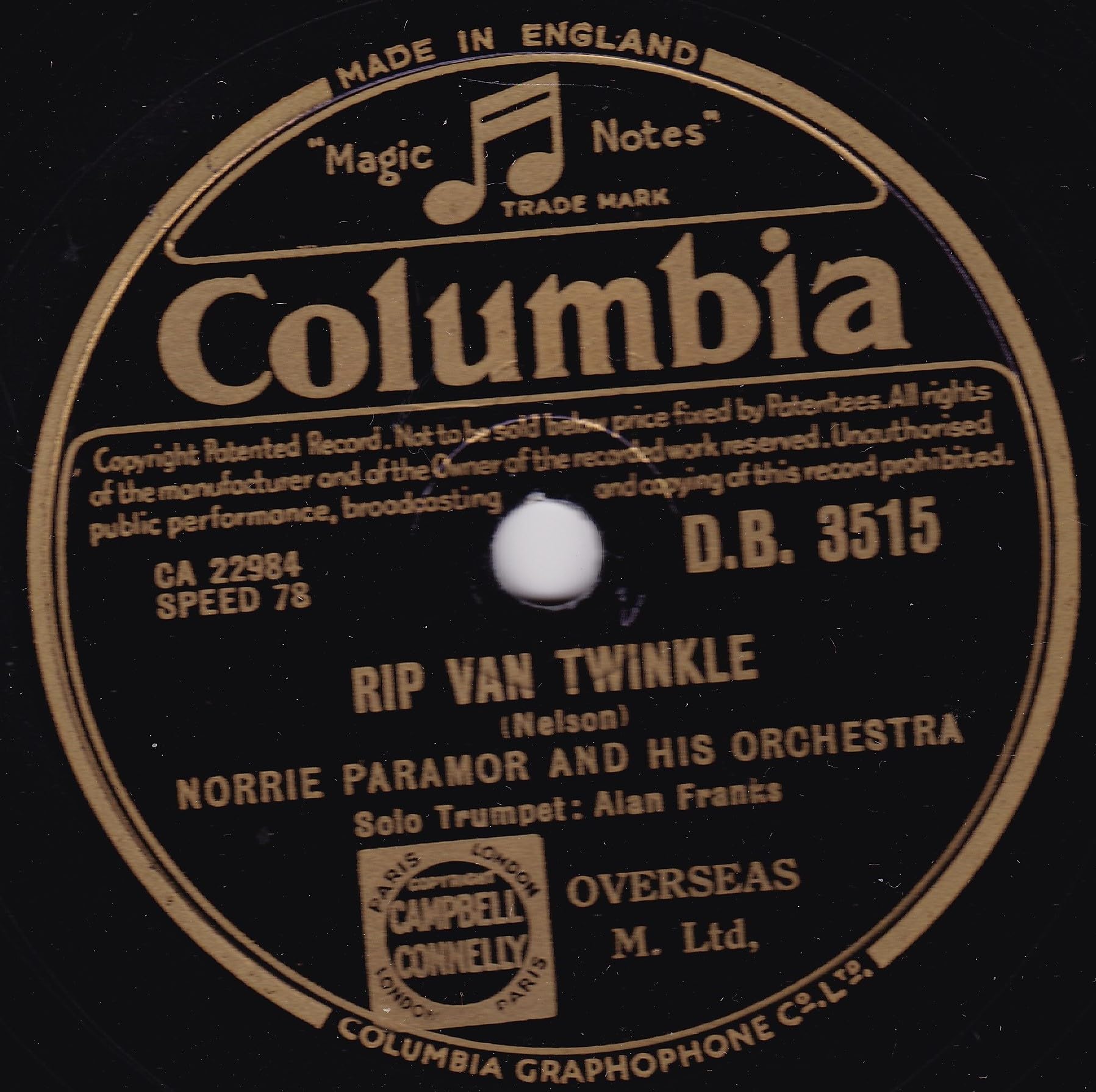 Norrie Paramor And His Orchestra ‎– The High And The Mighty (Columbia 1954) 10" 78 RPM shellac single VG/-