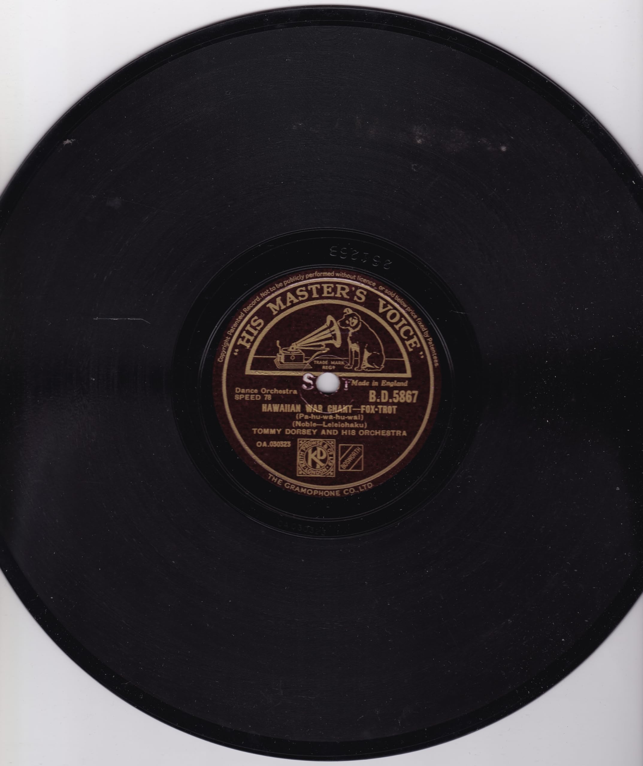 Tommy Dorsey and His Orchestra - Symphony in Riffs (Fox-Trot) (HMV 1944) 10" 78 RPM shellac single VG/-