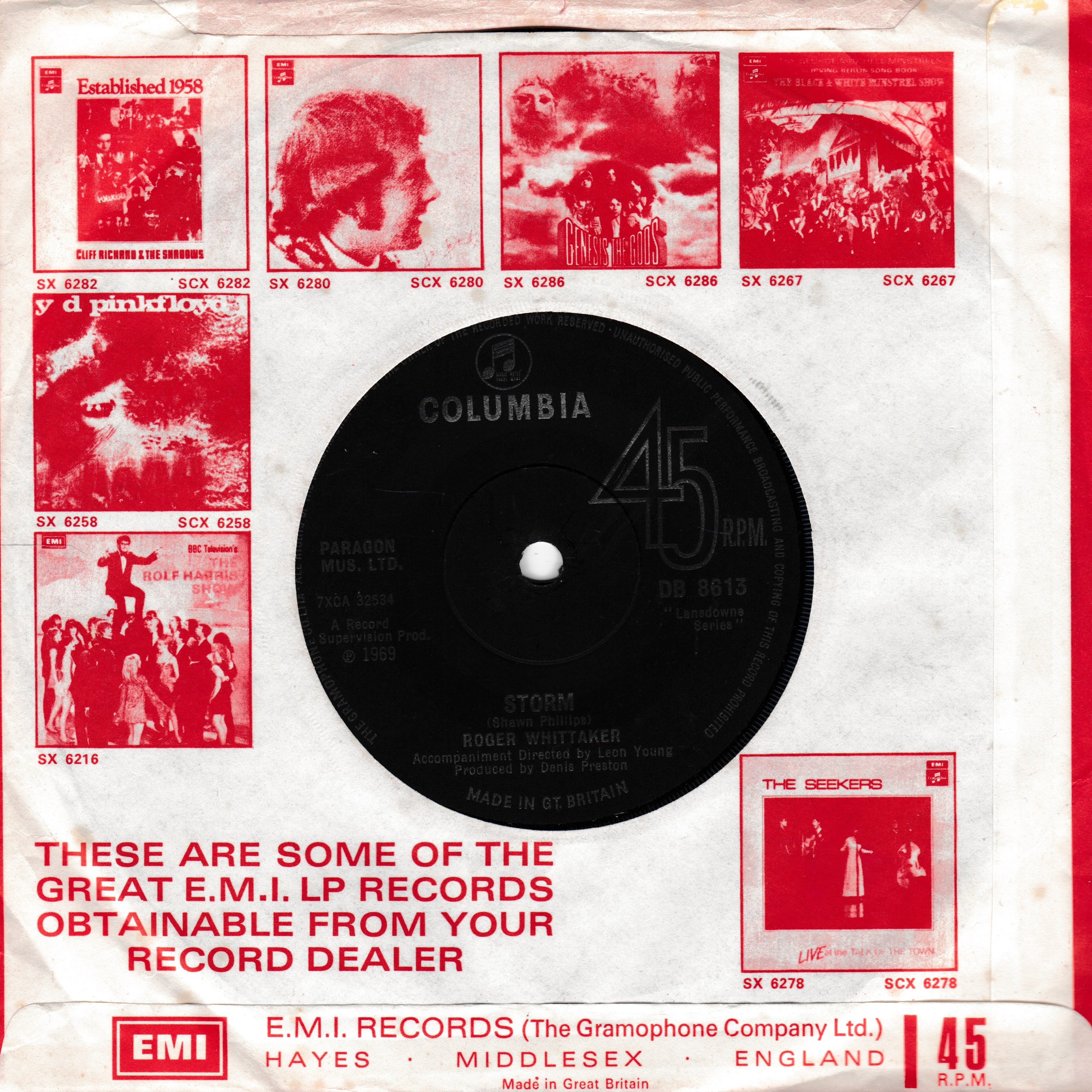Roger Whittaker – Durham Town (The Leavin') (Columbia 1969) 7" vinyl single VG/VG