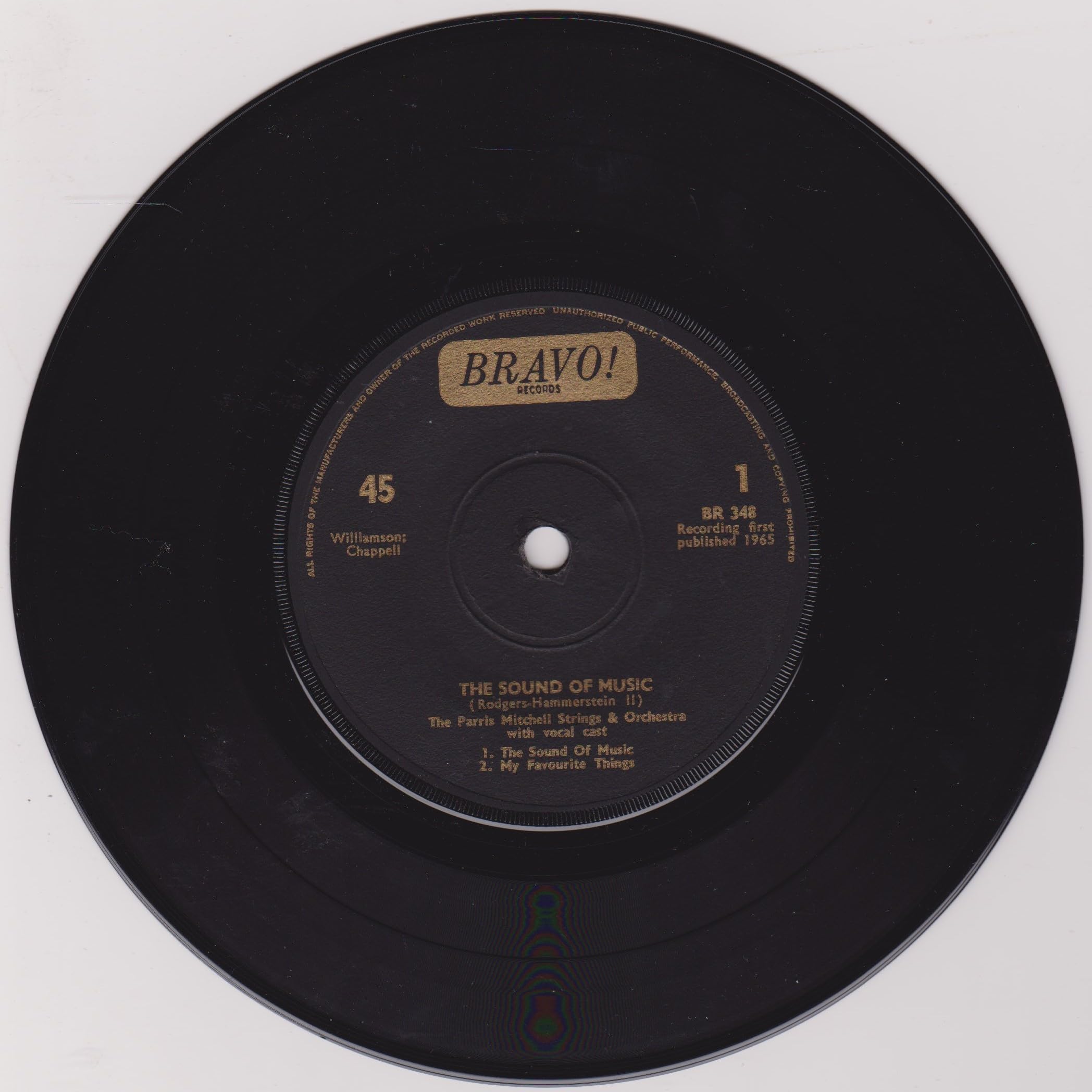 The Parris Mitchell Strings & Orchestra With Vocal Cast ‎– The Sound Of Music (Bravo 1965) 7" vinyl EP VG/VG