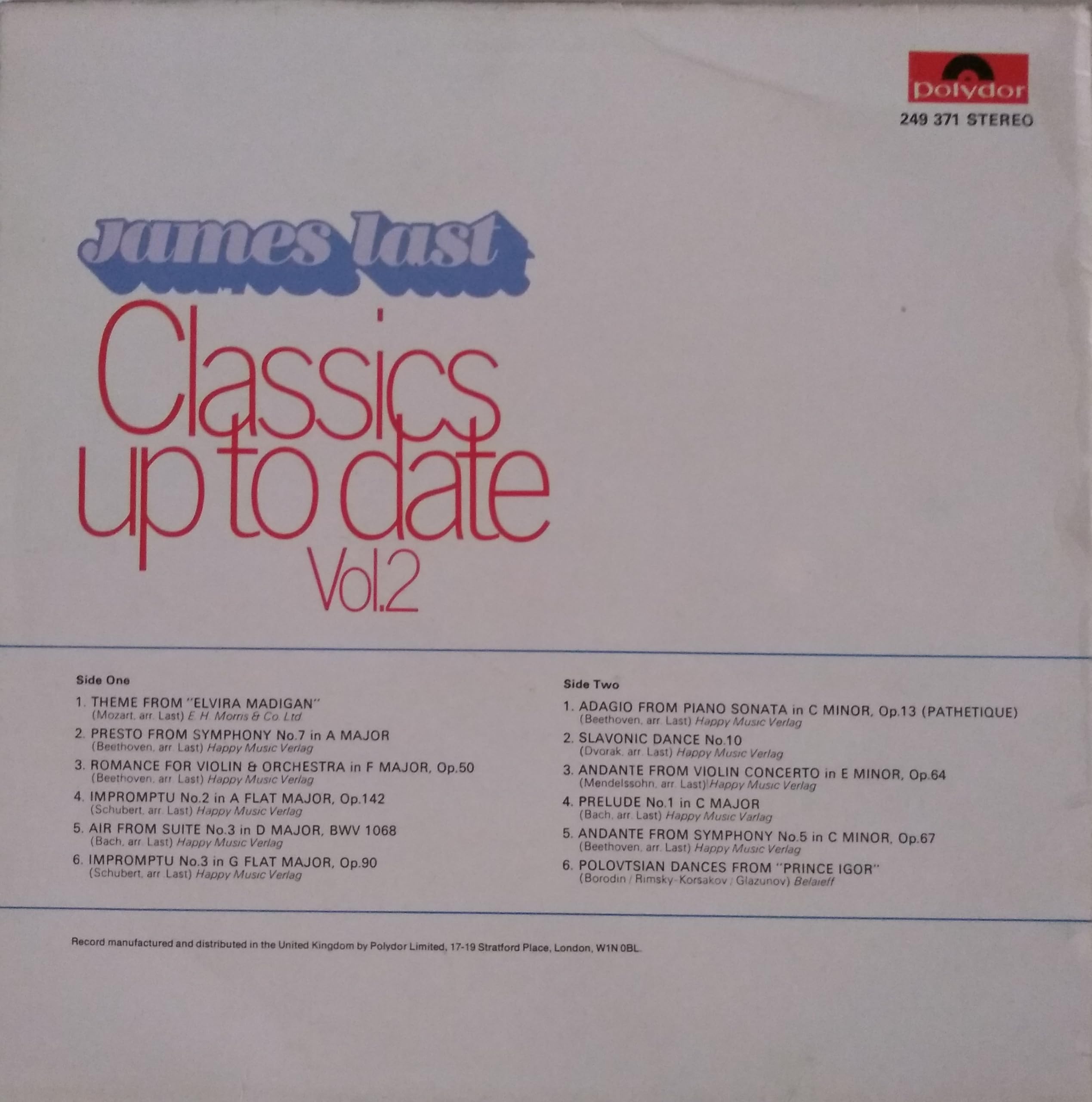 James Last Orchestra ‎– Classics Up To Date Vol. 2 (Polydor 1969) 12" vinyl LP VG/VG