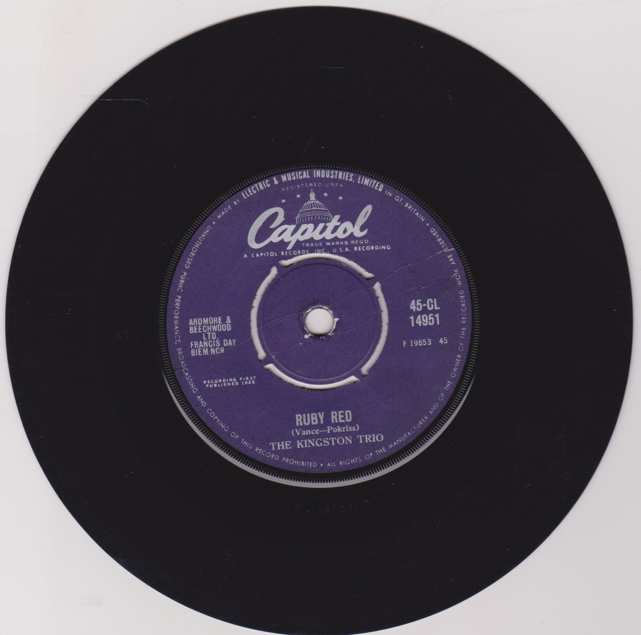 The Kingston Trio ‎– Tom Dooley (Capitol 1959) 7" vinyl single VG/-