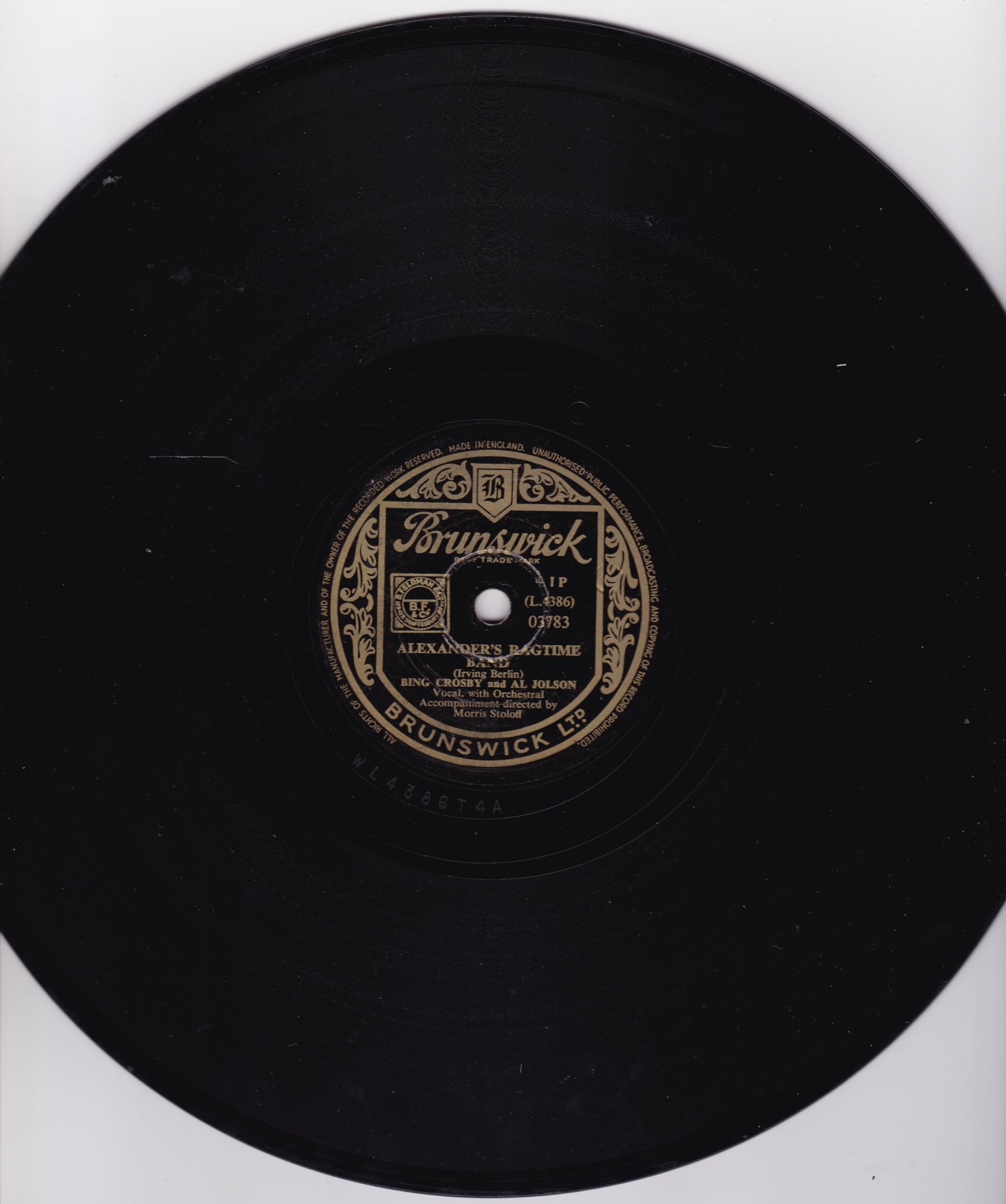 Bing Crosby And Al Jolson ‎– Alexander's Ragtime Band (Brunswick) 10" 78 RPM Record shellac single VG/-