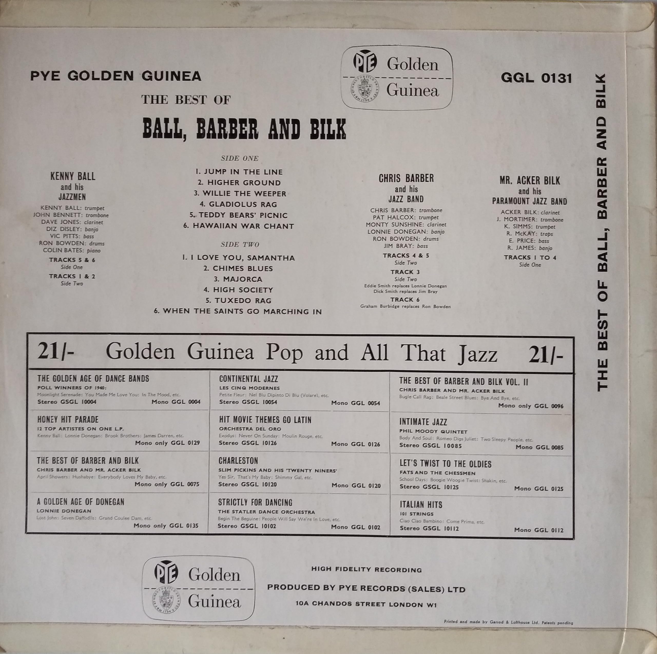 The Best of Ball, Barber and Bilk (Pye 1952) 12" vinyl LP VG/VG