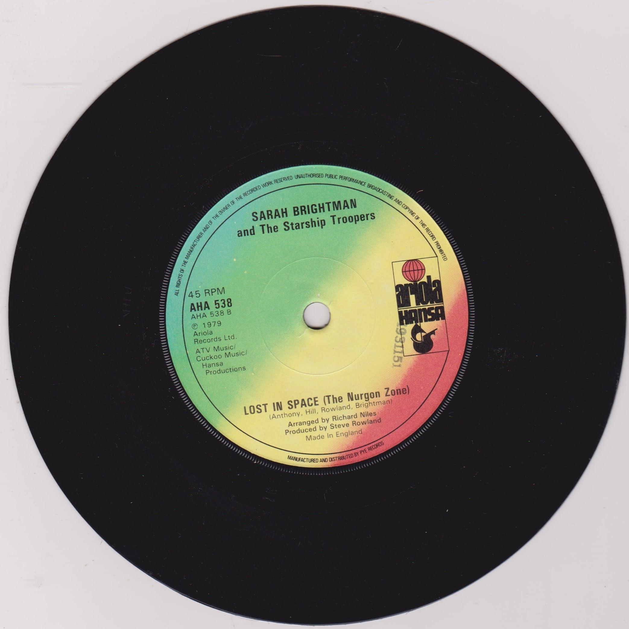 Sarah Brightman and The Starship Troopers - The Adventures of the Love Crusader (Ariola 1979) 7" vinyl single VG/-