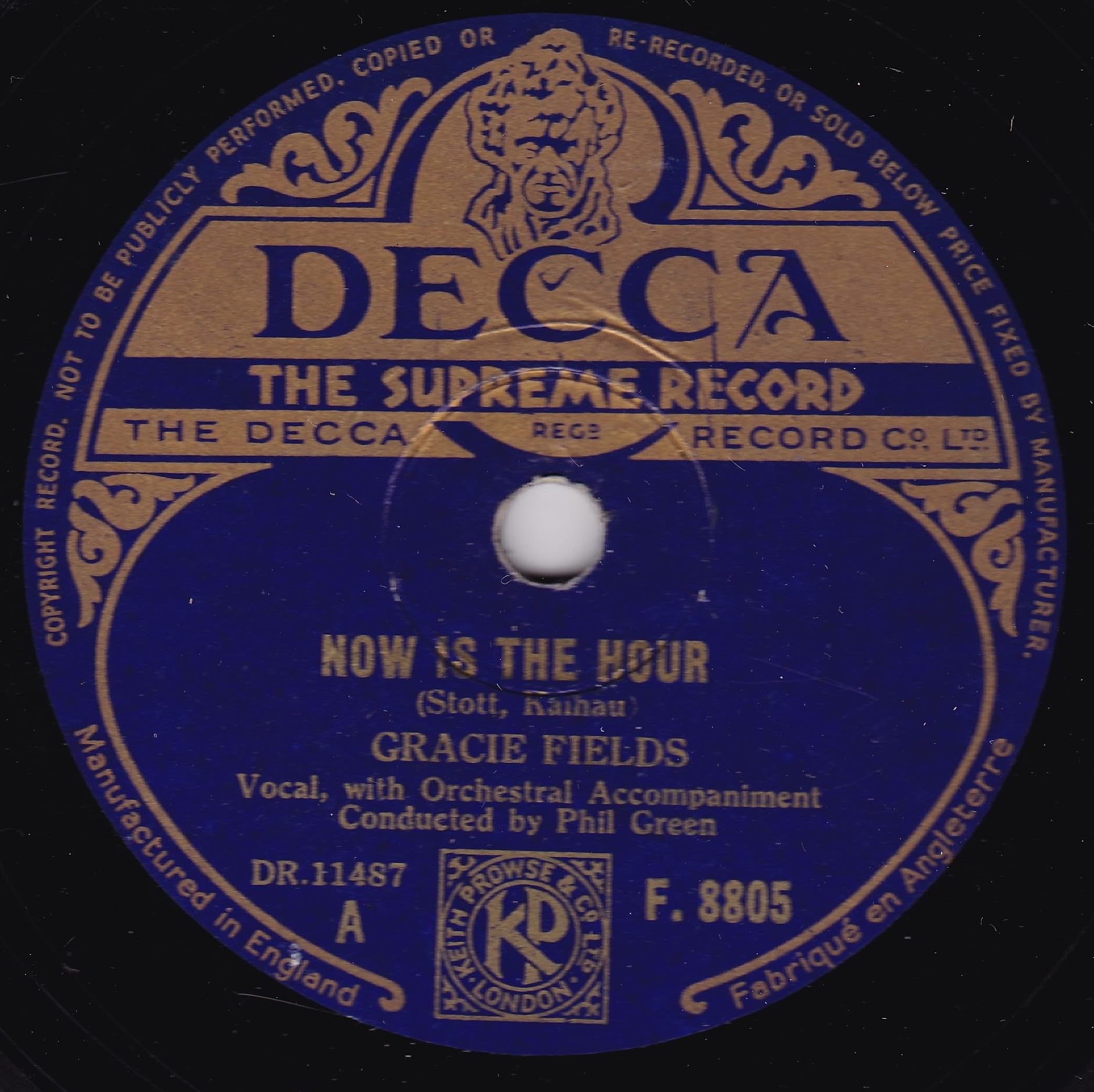 Gracie Fields - Now Is The Hour (Decca 1947) 10" 78RPM shellac single VG/-