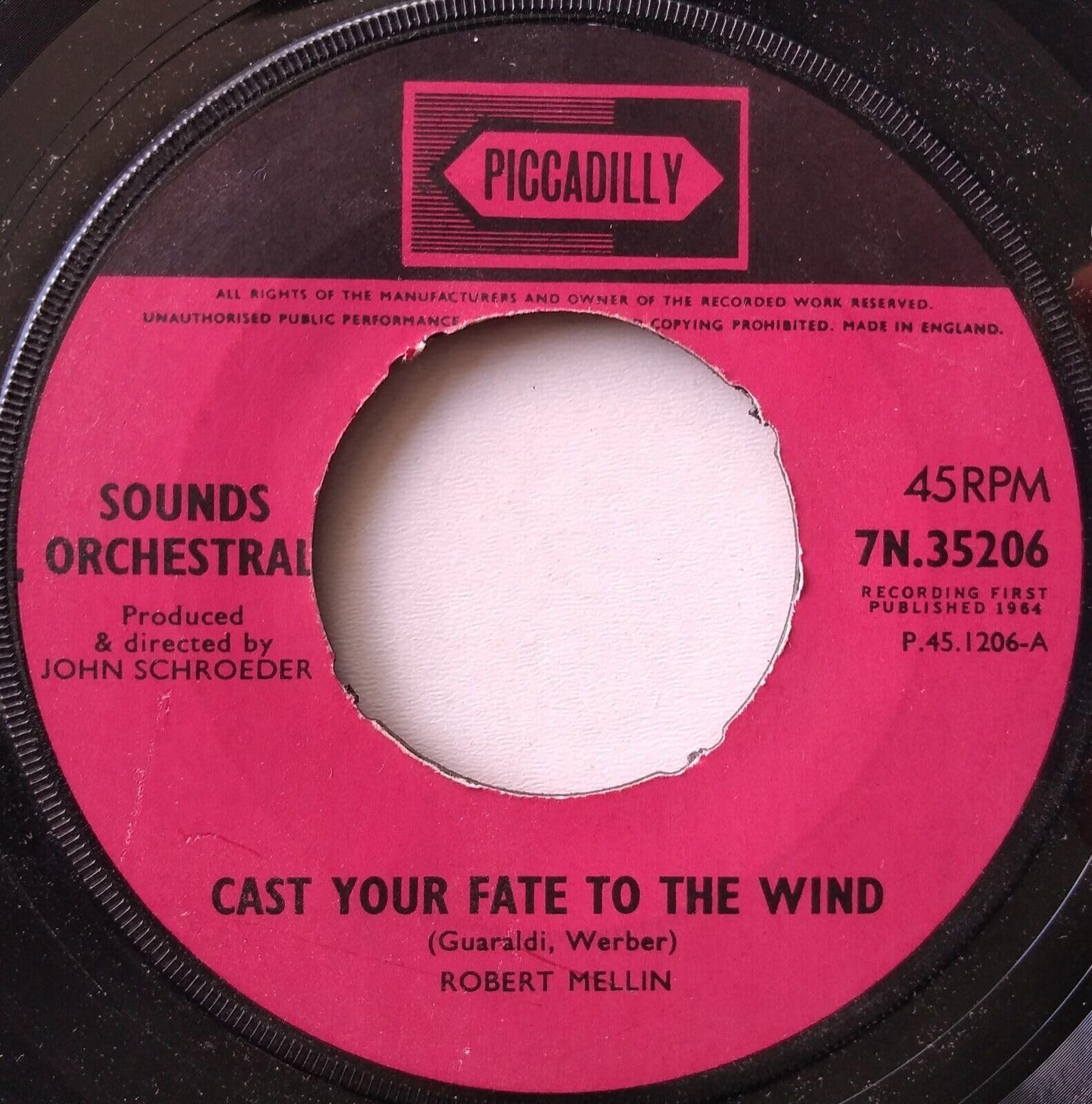 Sounds Orchestral - Cast Your Fate To The Wind (Piccadilly 1964) 7" vinyl single VG/- jukebox centre