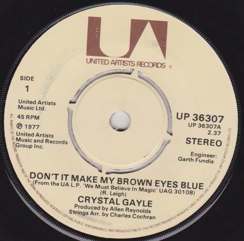 Crystal Gayle - Don't It Make My Brown Eyes Blue (UA 1977) 7" vinyl single VG/-