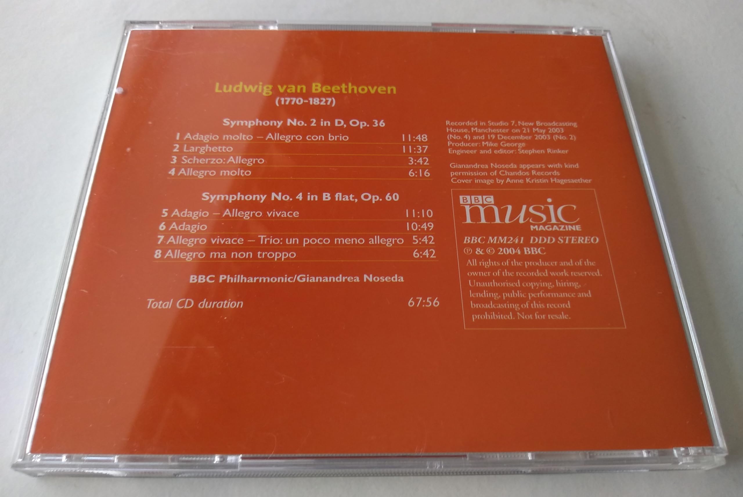 Beethoven - Symphonies Nos 2 & 4 (BBC Philharmonic, Gianandrea Noseda) (2004) CD album