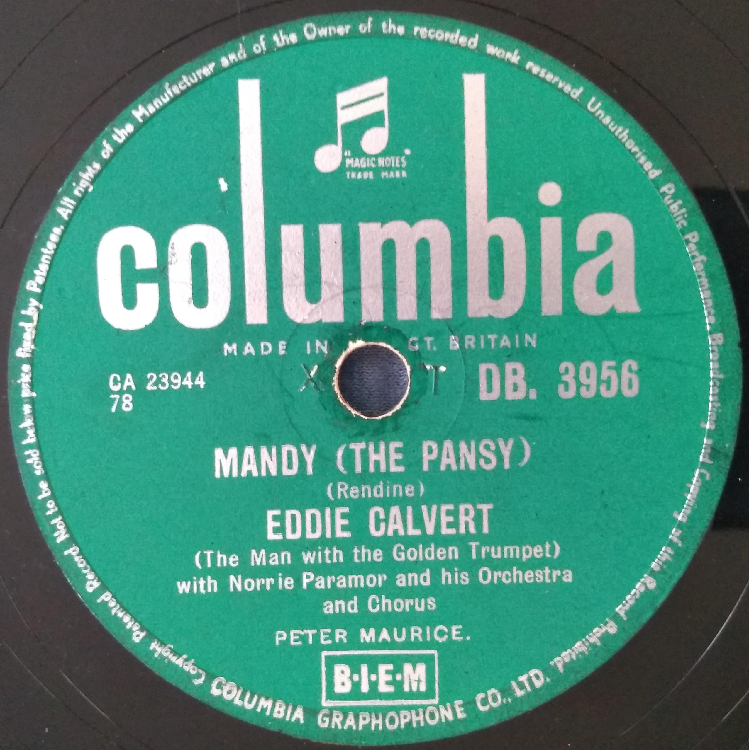 Eddie Calvert - Mandy (The Pansy) (Columbia) 10" 78 RPM shellac single VG/-