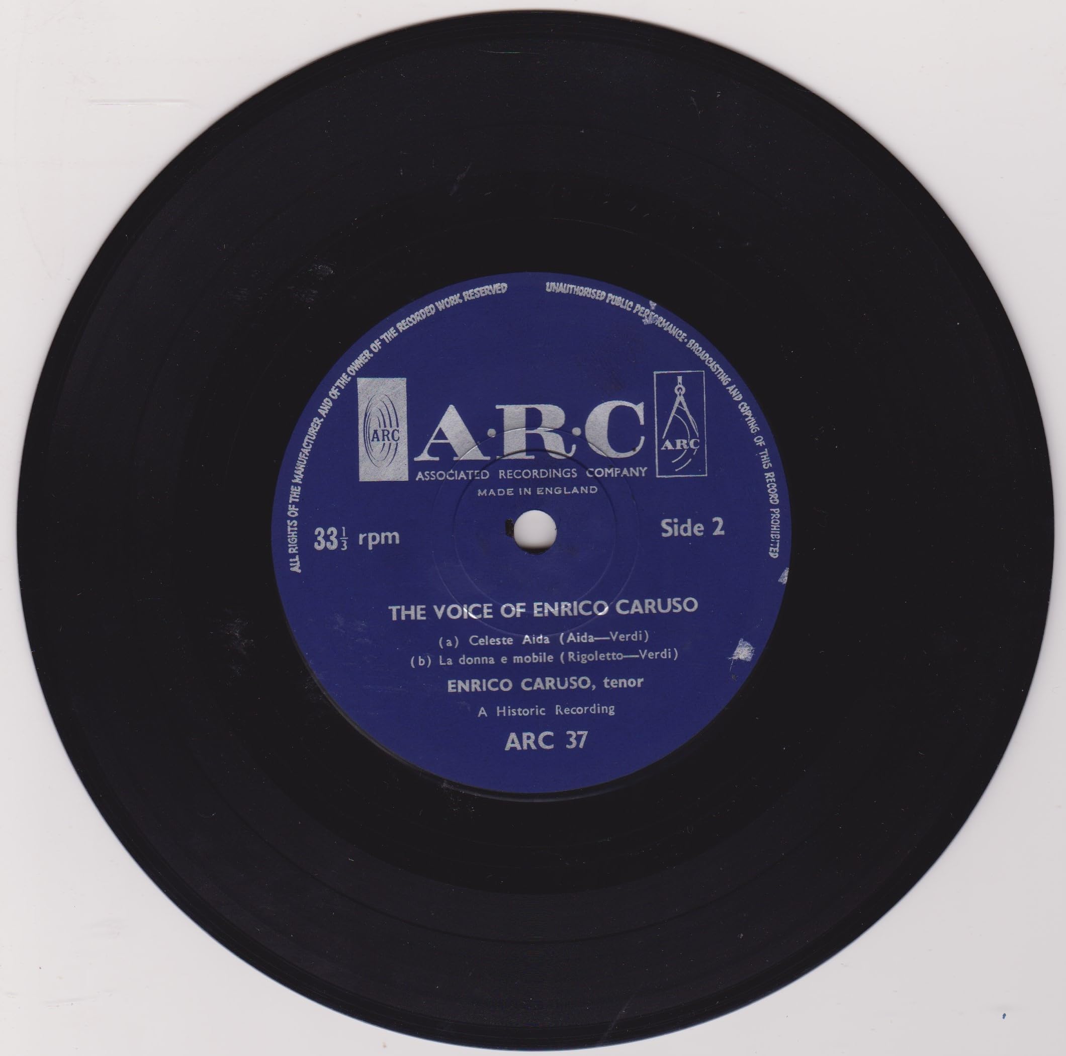 The Golden Voice of Enrico Caruso (ARC 1963) 7" vinyl EP VG/VG