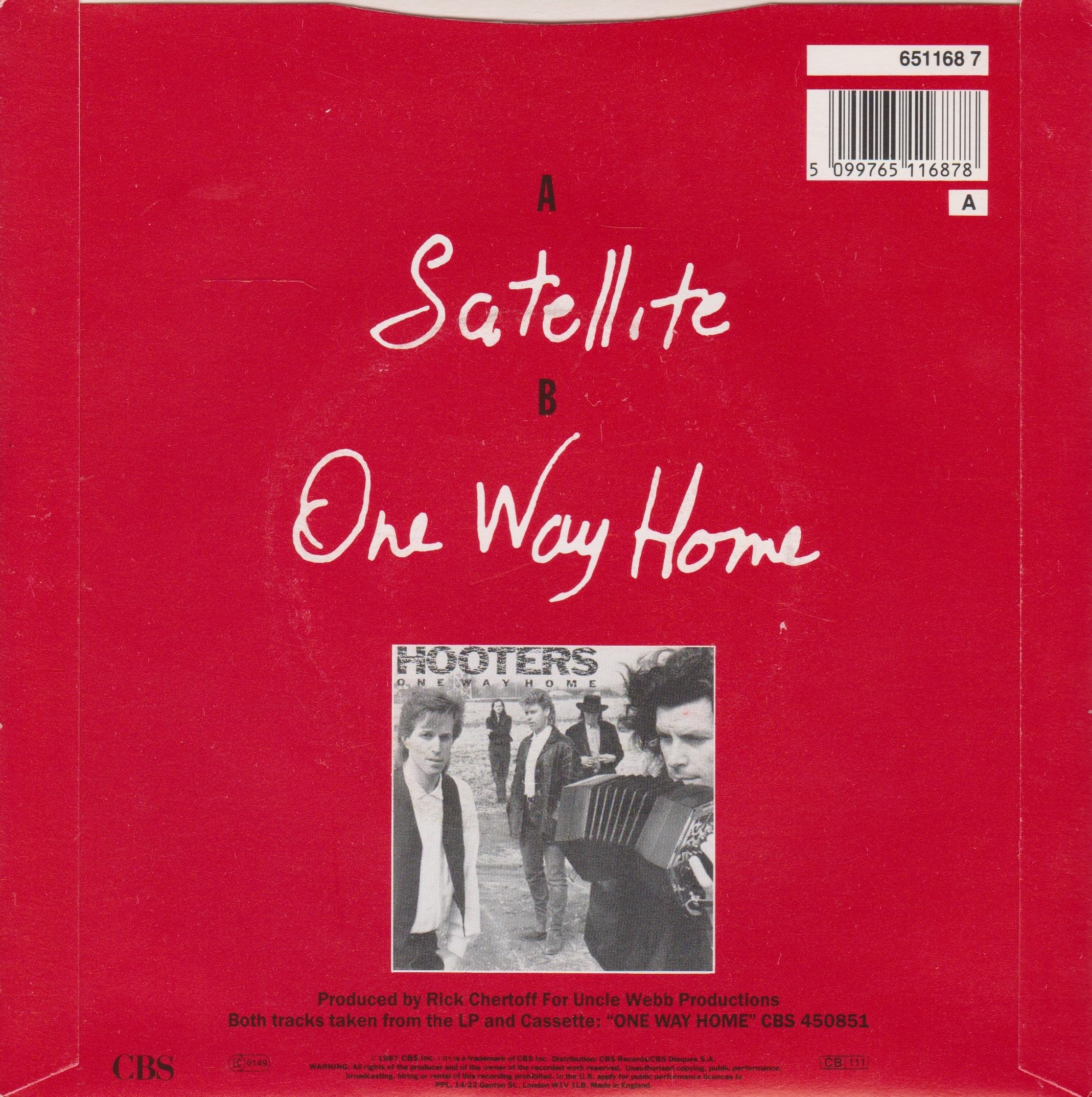 Hooters - Satellite (CBS 1987) 7" vinyl P/S single VG/VG