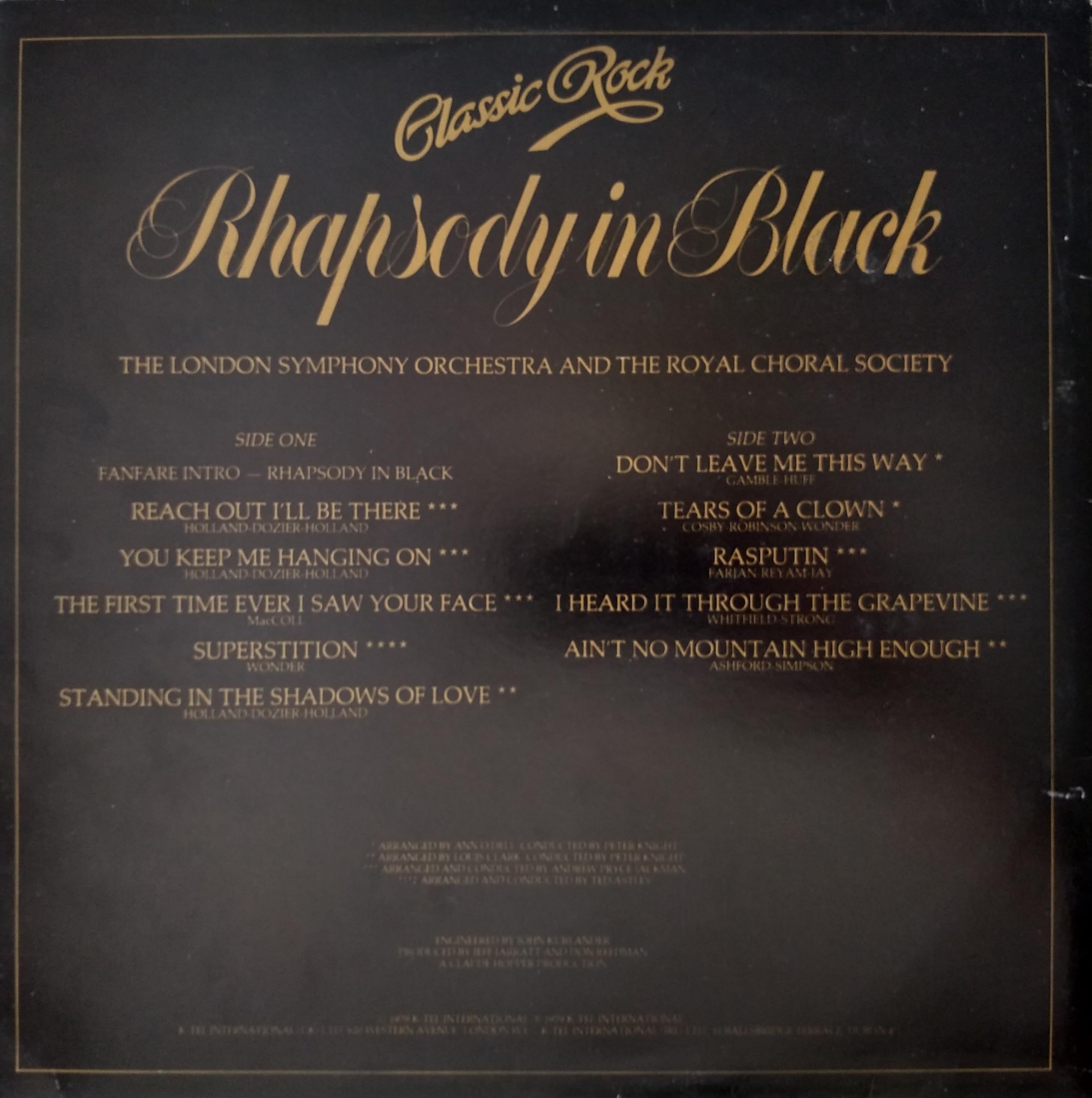 The London Symphony Orchestra And The Royal Choral Society ‎– Classic Rock Rhapsody In Black (K-Tel 1979) 12" vinyl LP VG/VG