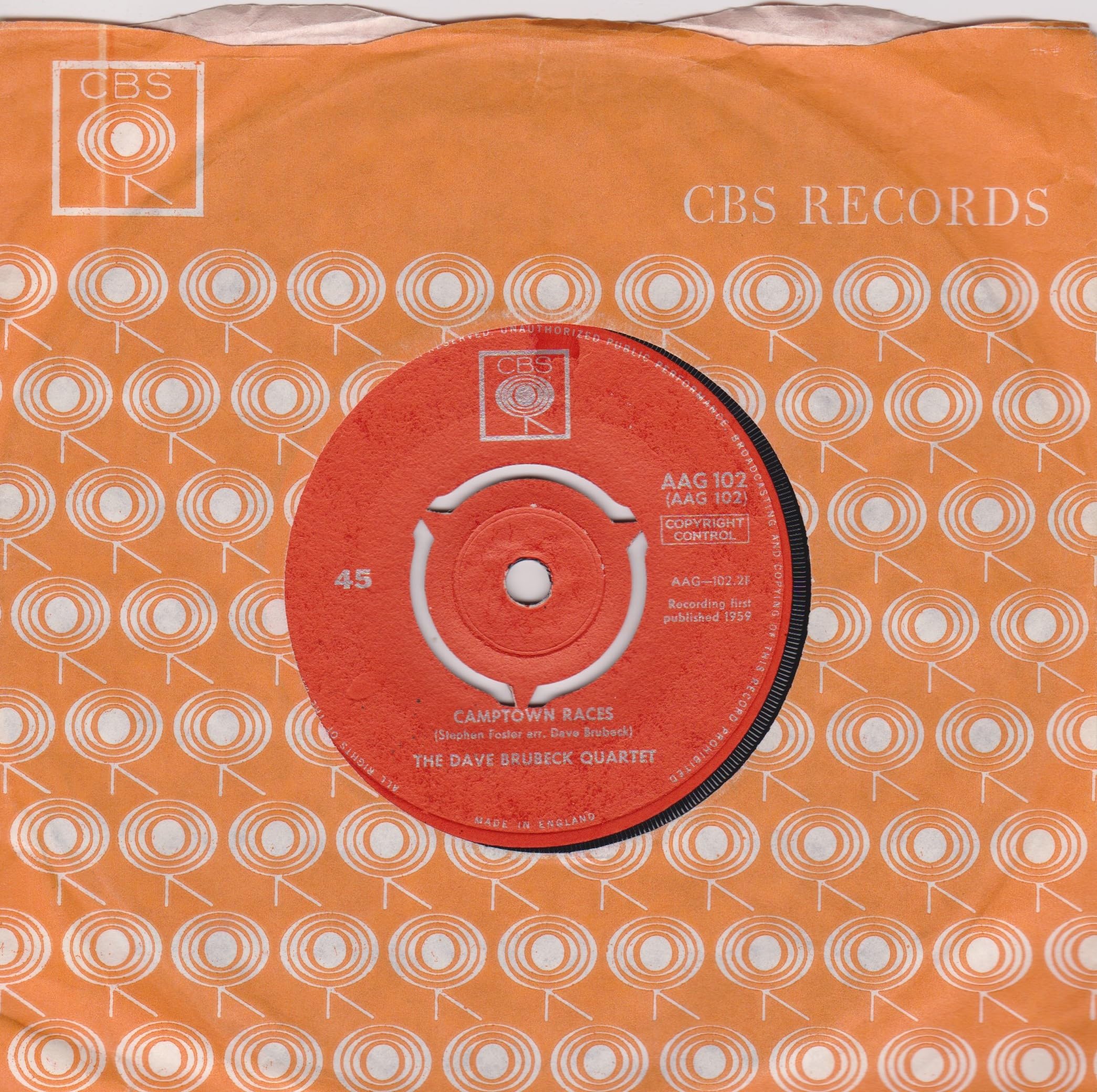 The Dave Brubeck Quartet - Unsquare Dance (CBA 1962) 7" vinyl single VG/VG