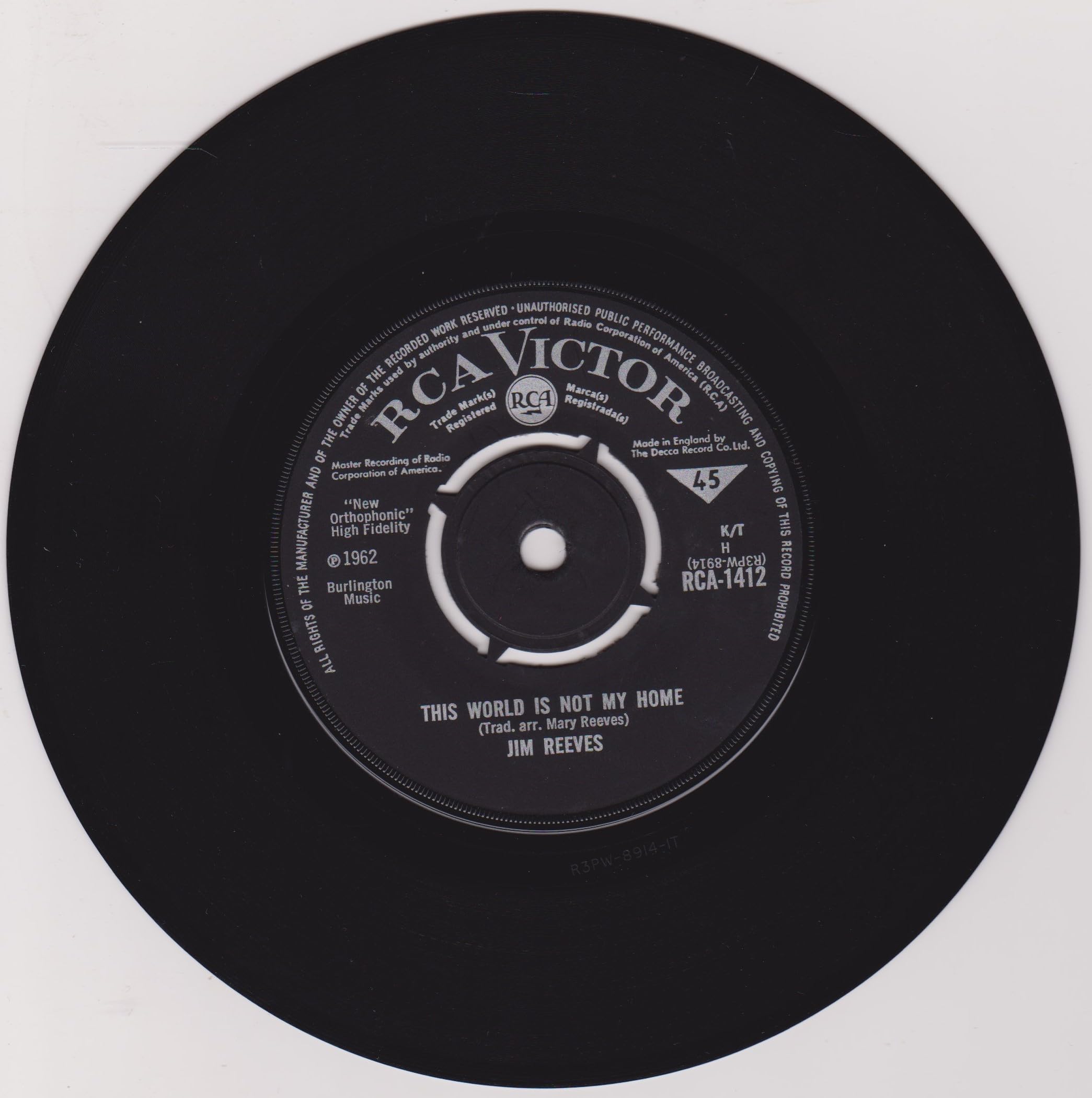 Jim Reeves – This World Is Not My Home (RCA Victor 1962) 7" vinyl single VG/-