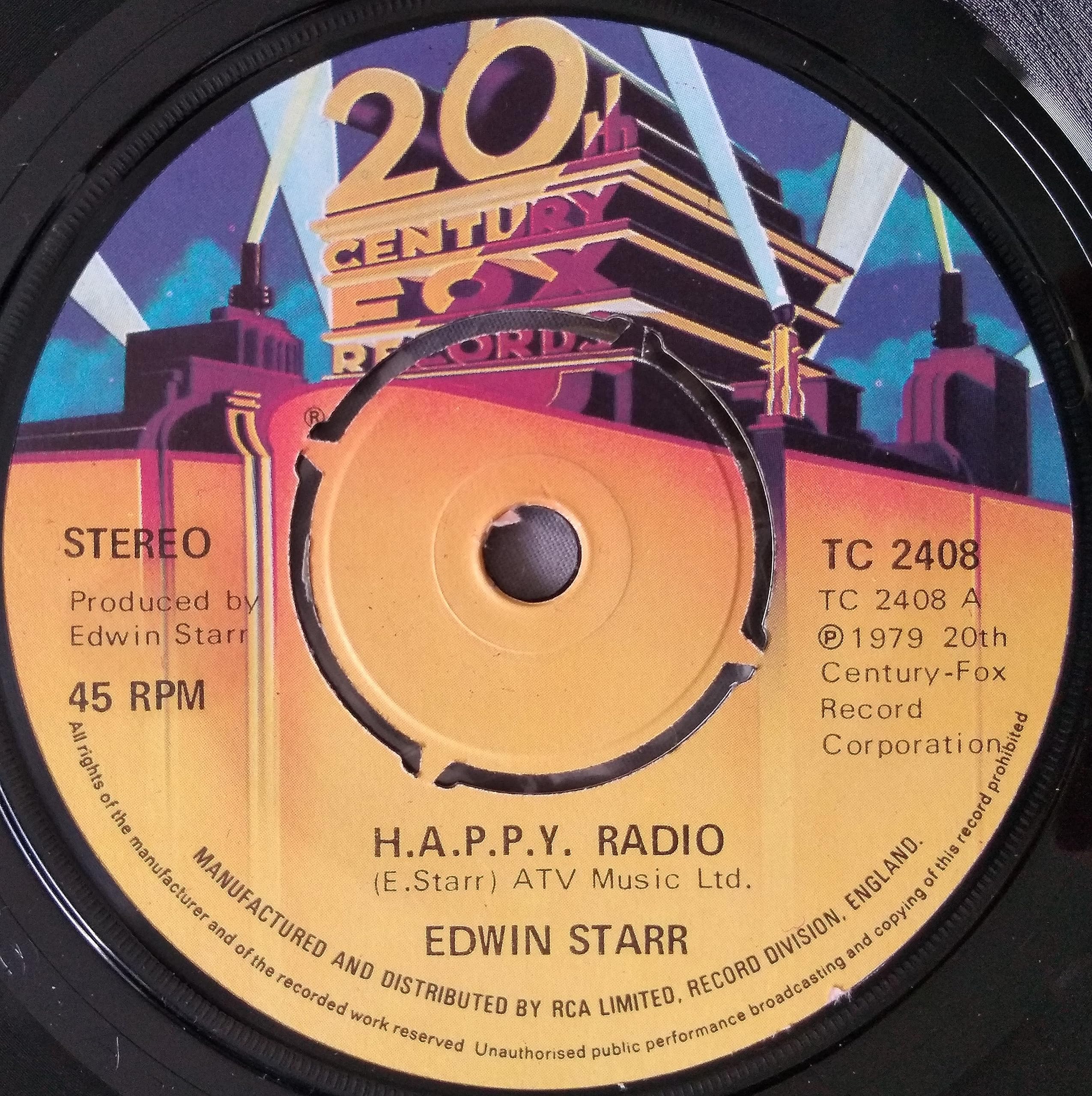 Edwin Starr - H.A.P.P.Y. Radio (20th Century Fox 1979) 7" vinyl single VG/-