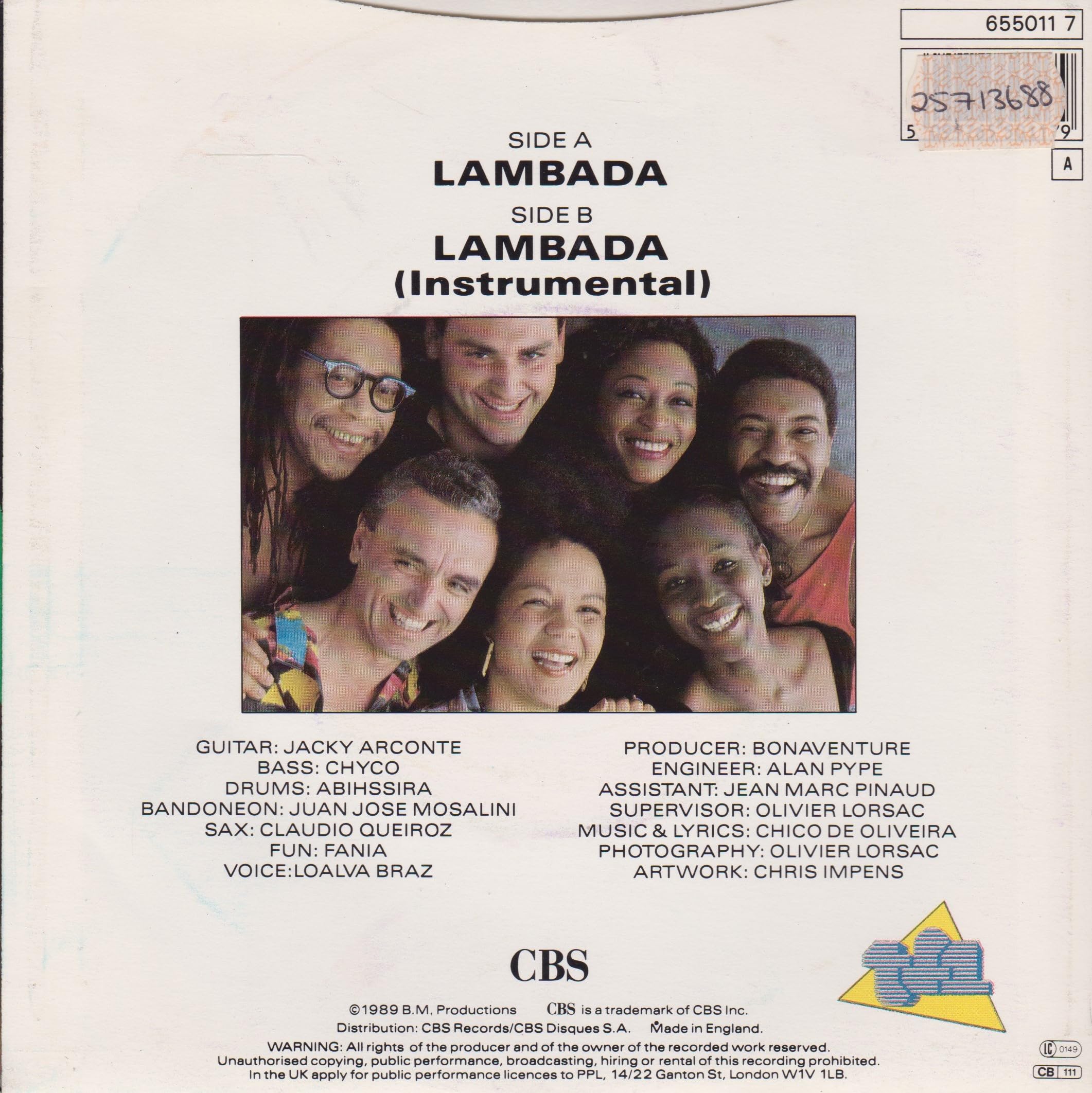 Kaoma - Lambada (CBS 1989) 7" vinyl single VG/VG