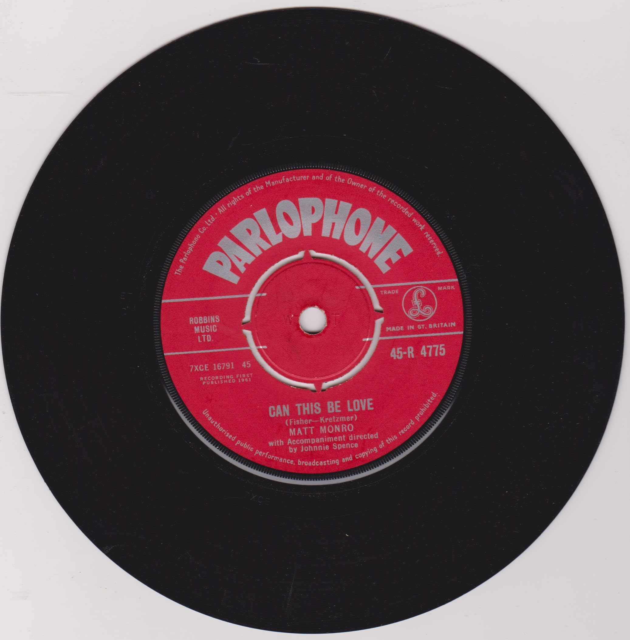 Matt Monro ‎– Can This Be Love (Parlophone 1961) 7" vinyl single VG/-