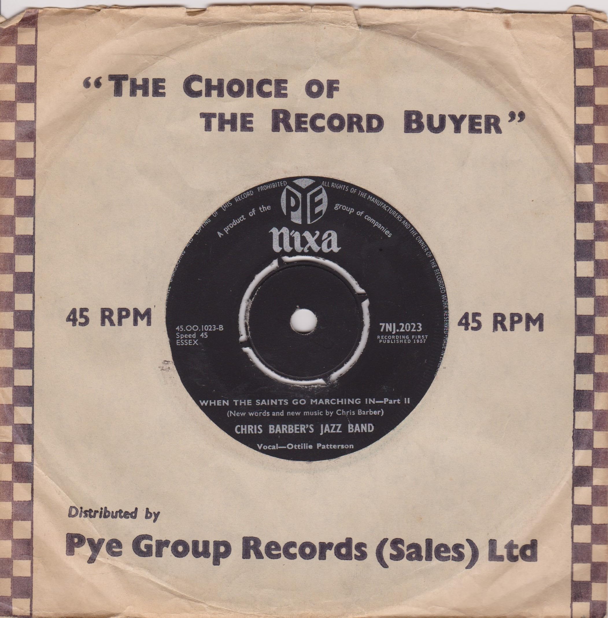 Chris Barber's Jazz Band ‎– When The Saints Go Marching In (Pye 1957) 7" vinyl single VG/VG