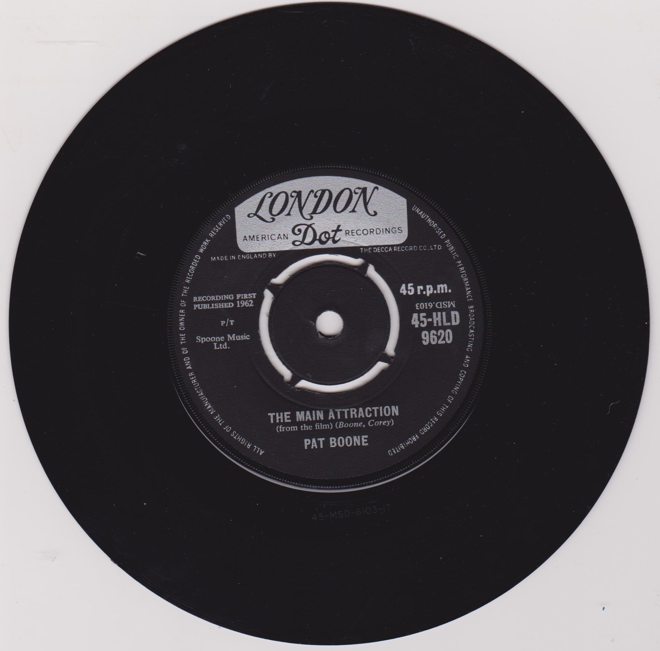 Pat Boone - The Main Attraction (London 1962) 7" vinyl single VG/-