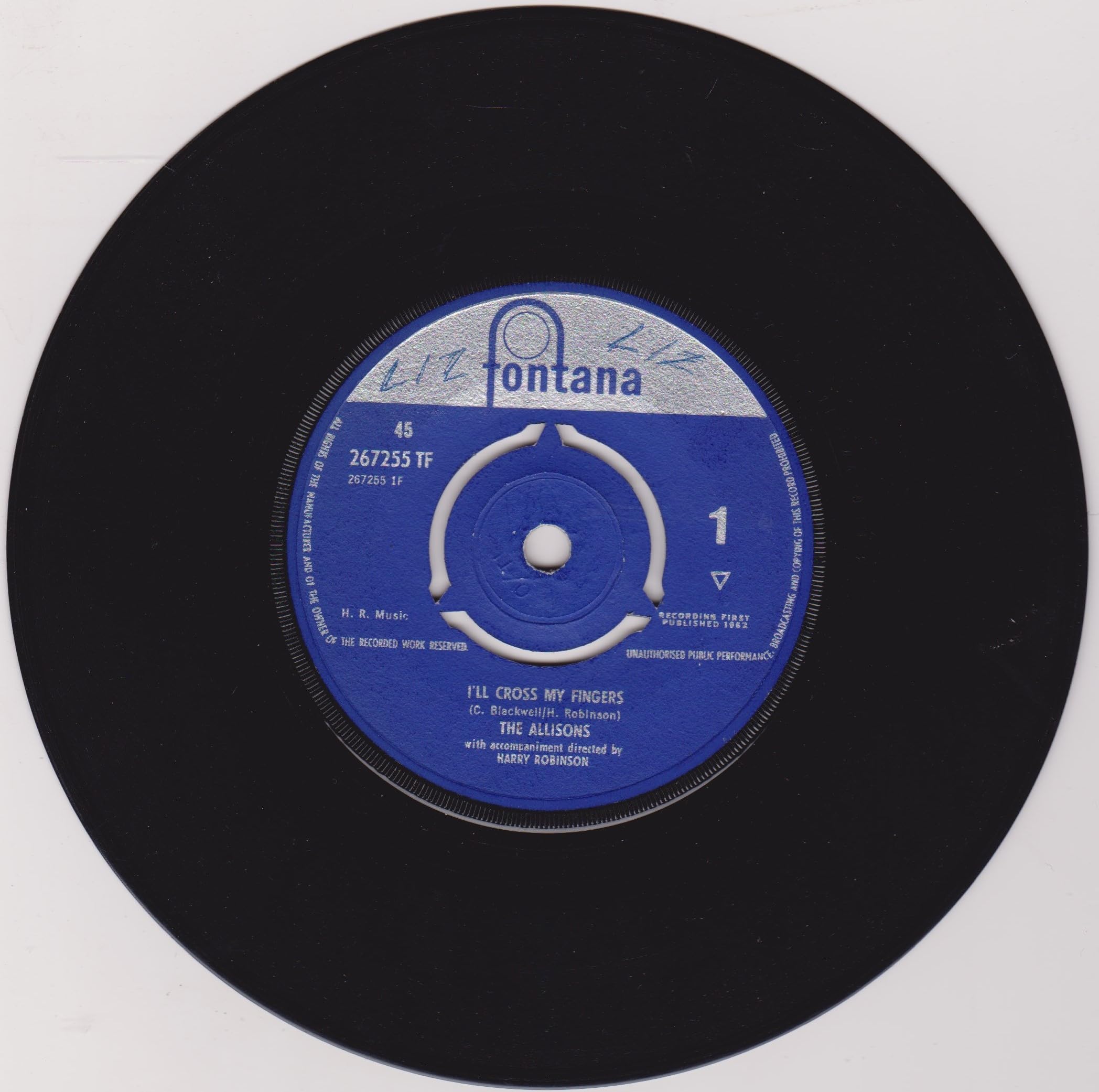 The Allisons – I'll Cross My Fingers (Fontana 1962) 7" vinyl single VG/VG