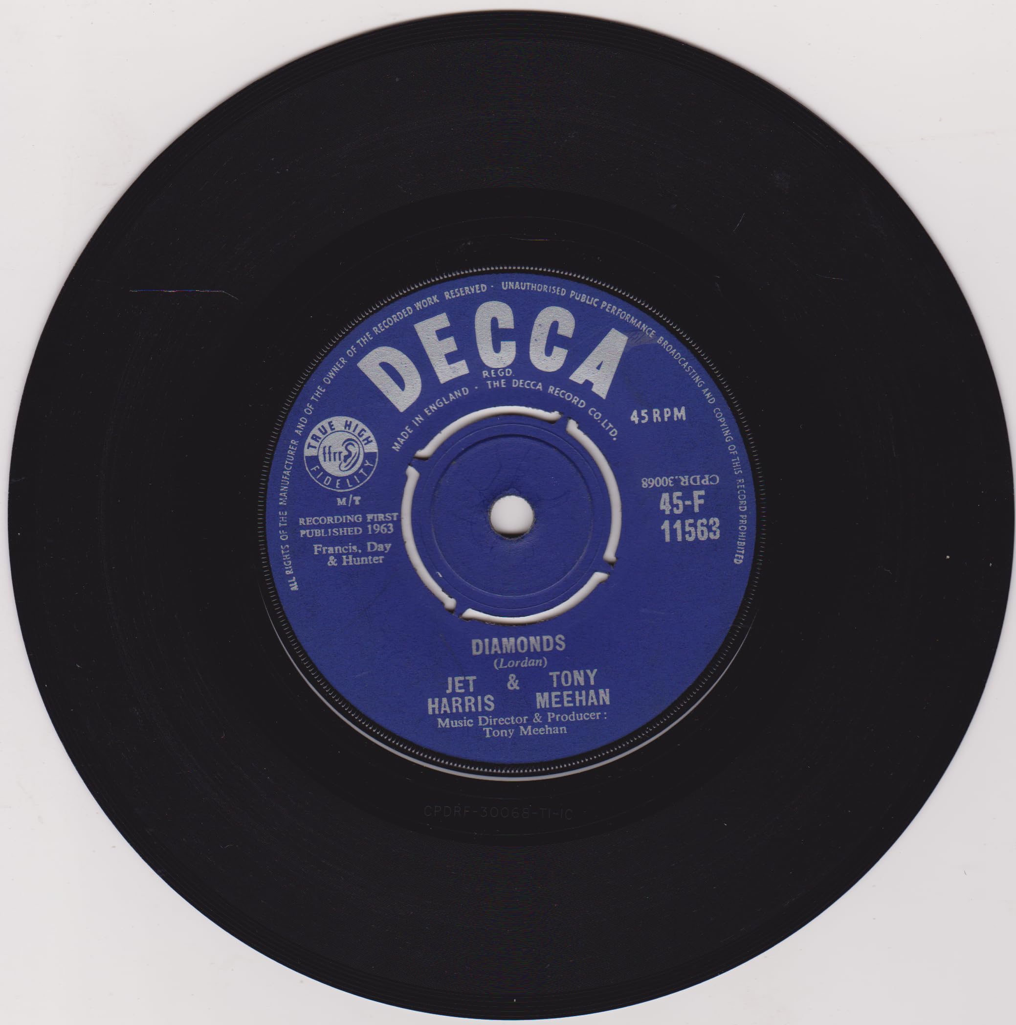 Jet Harris & Tony Meehan – Diamonds (Decca 1963) 7" vinyl single VG/VG