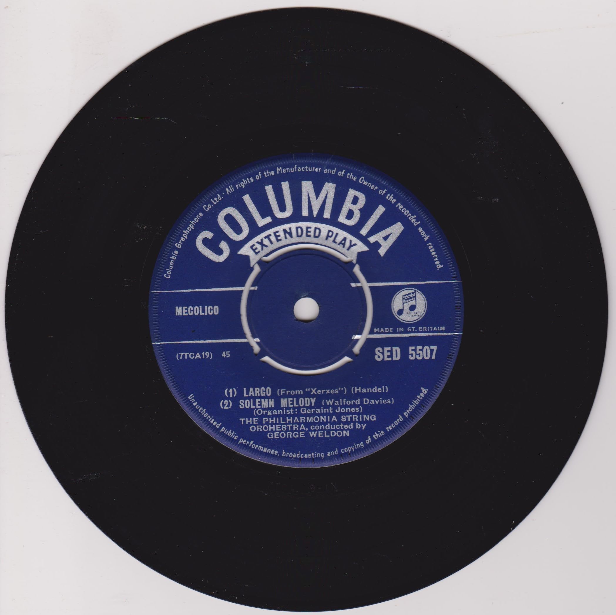 George Weldon, Philharmonia Orchestra ‎– Largo (Columbia) 7" vinyl EP VG/VG
