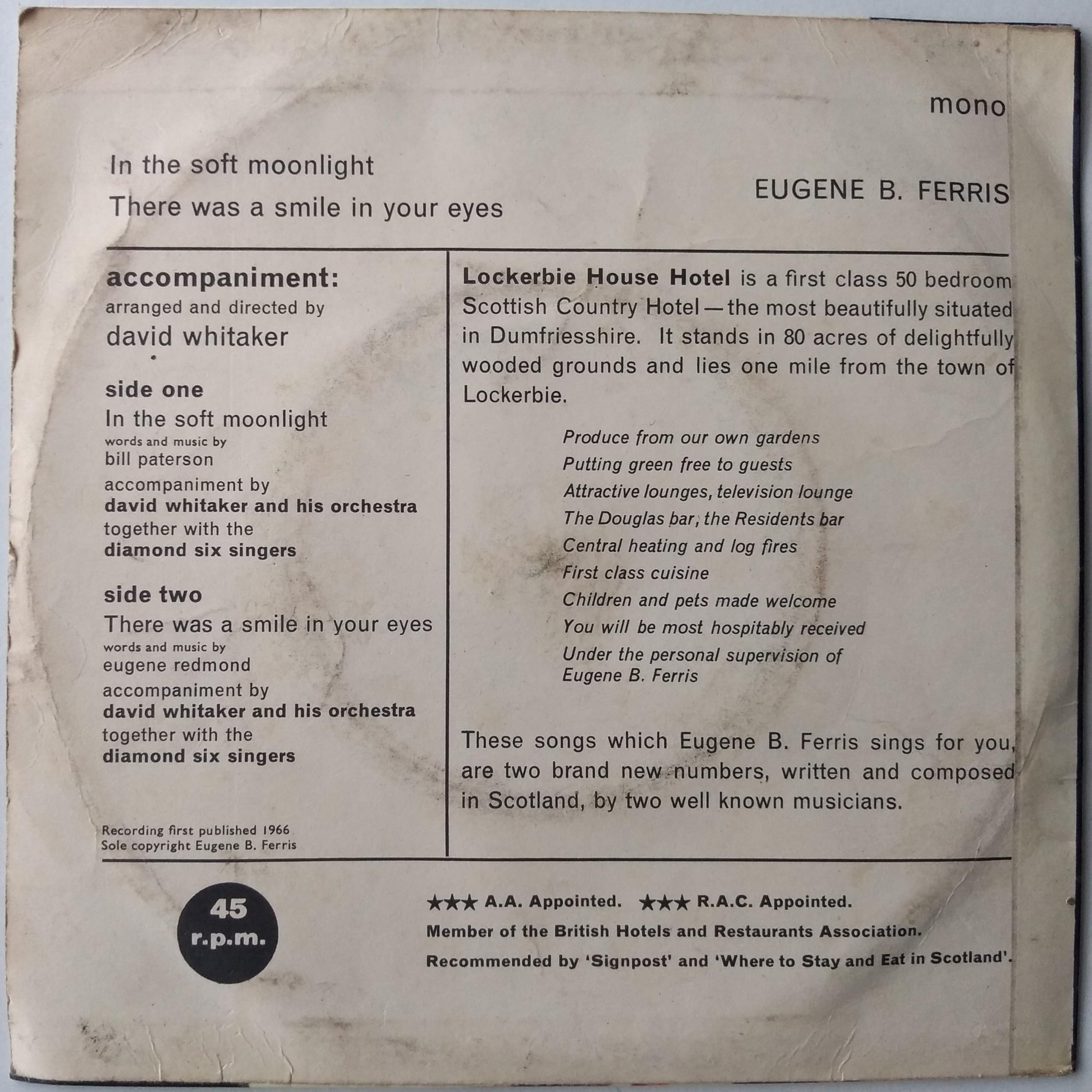 Eugene B. Ferris ‎– There Was A Smile In Your Eyes (Planet 1966) 7" vinyl single VG/VG