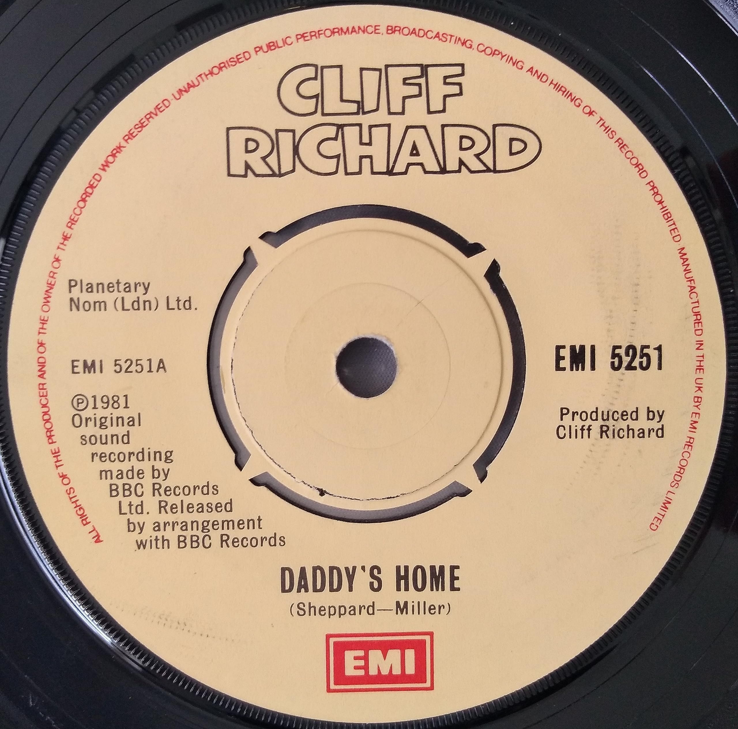 Cliff Richard - Daddy's Home (EMI 1981) 7" vinyl single VG/-