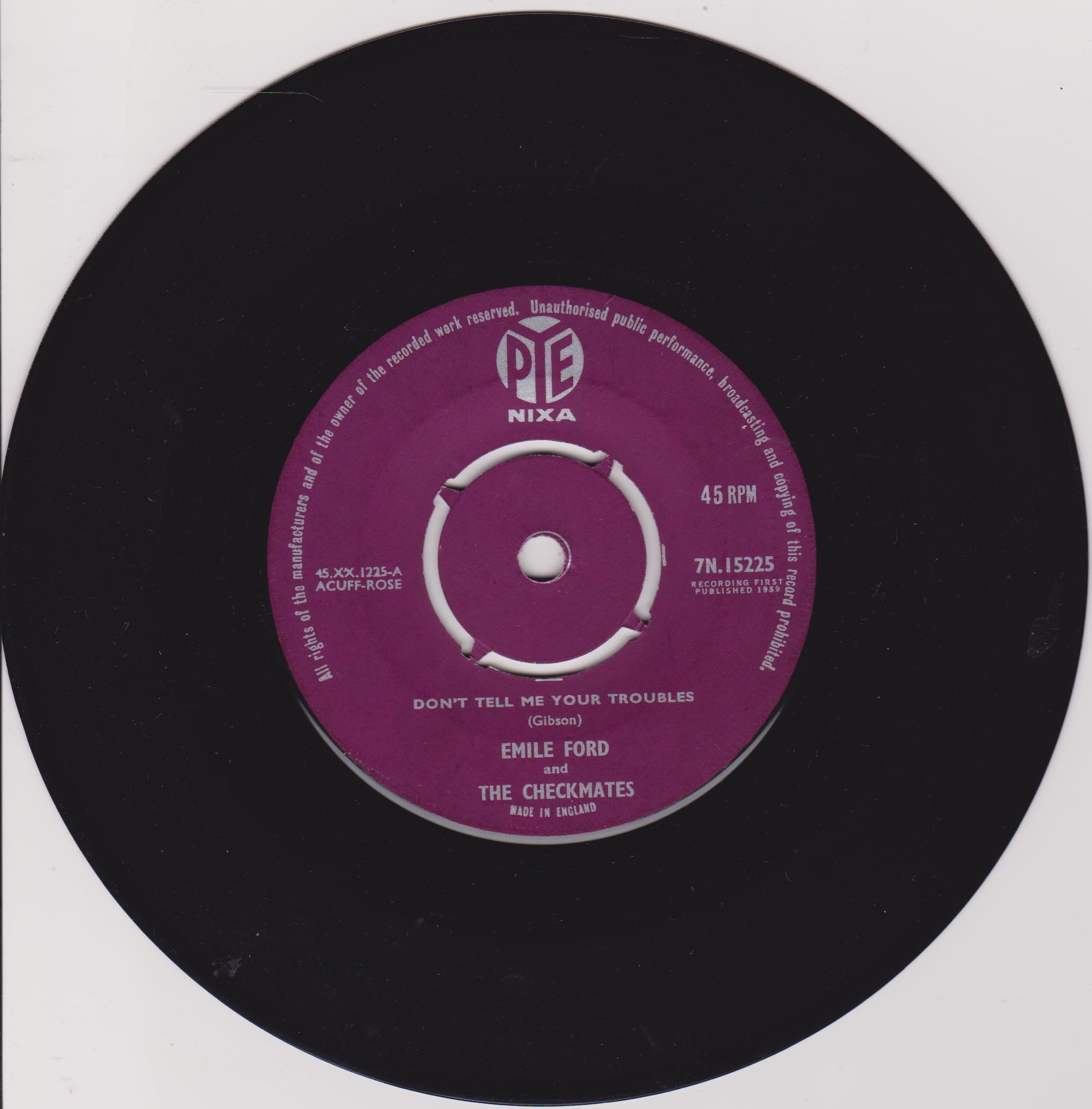 Emile Ford & The Checkmates – Don’t Tell Me Your Troubles (Pye 1959) 7" vinyl single VG/G+