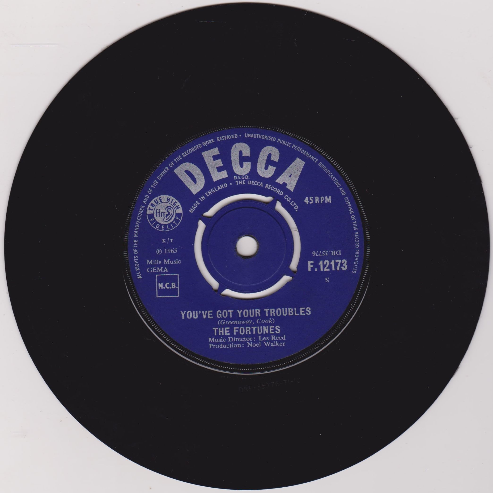 The Fortunes – You've Got Your Troubles (Decca 1965) 7" vinyl single VG/VG