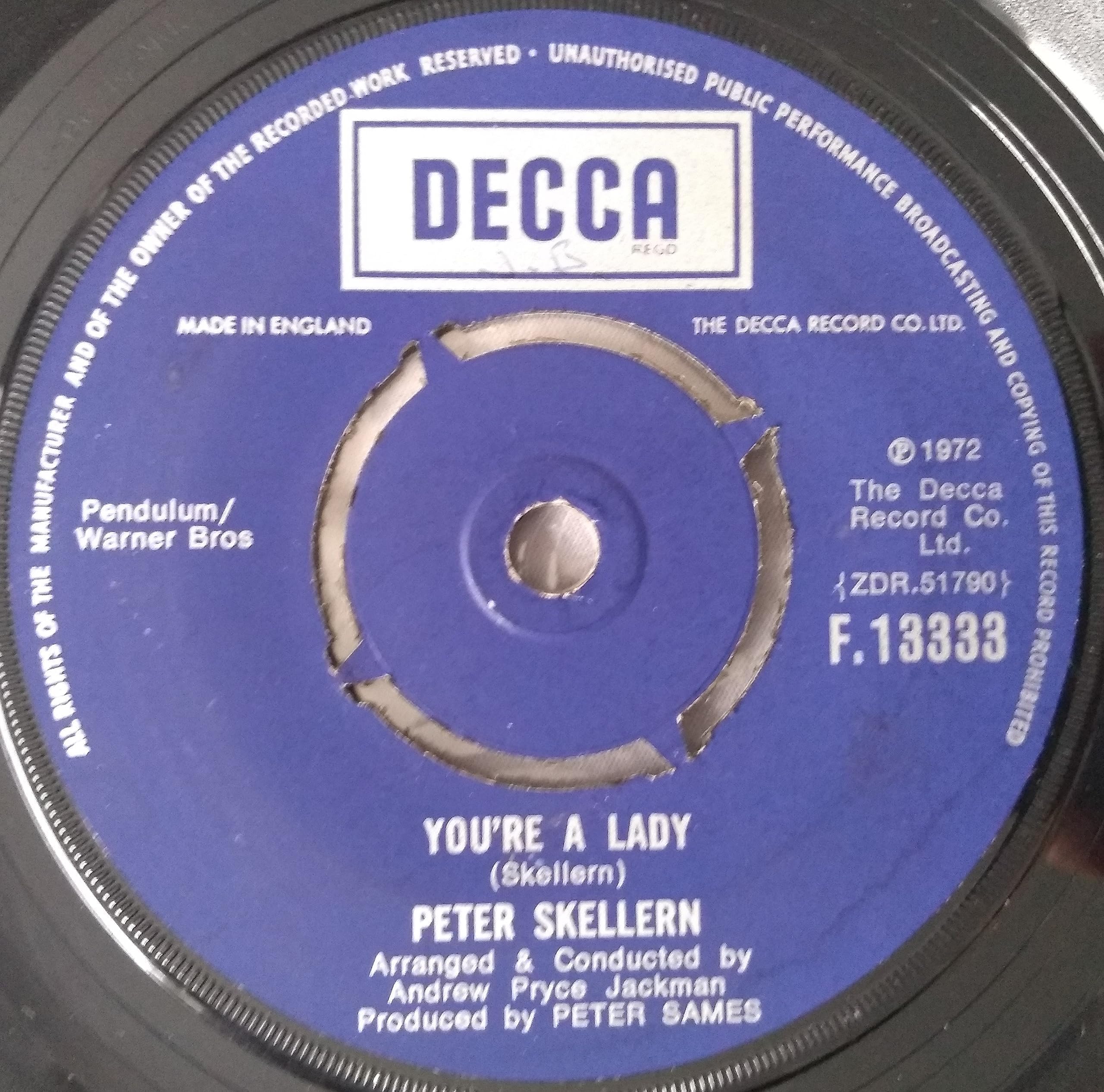 Peter Skellern – You're A Lady (Decca 1972) 7" vinyl single VG/-