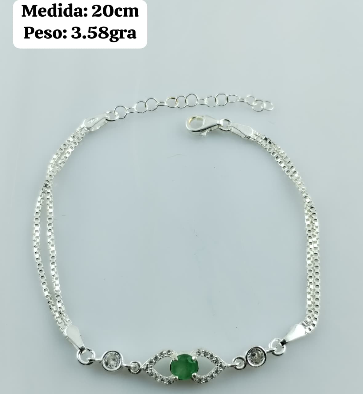 Manilla plata ley 925 con esmeralda