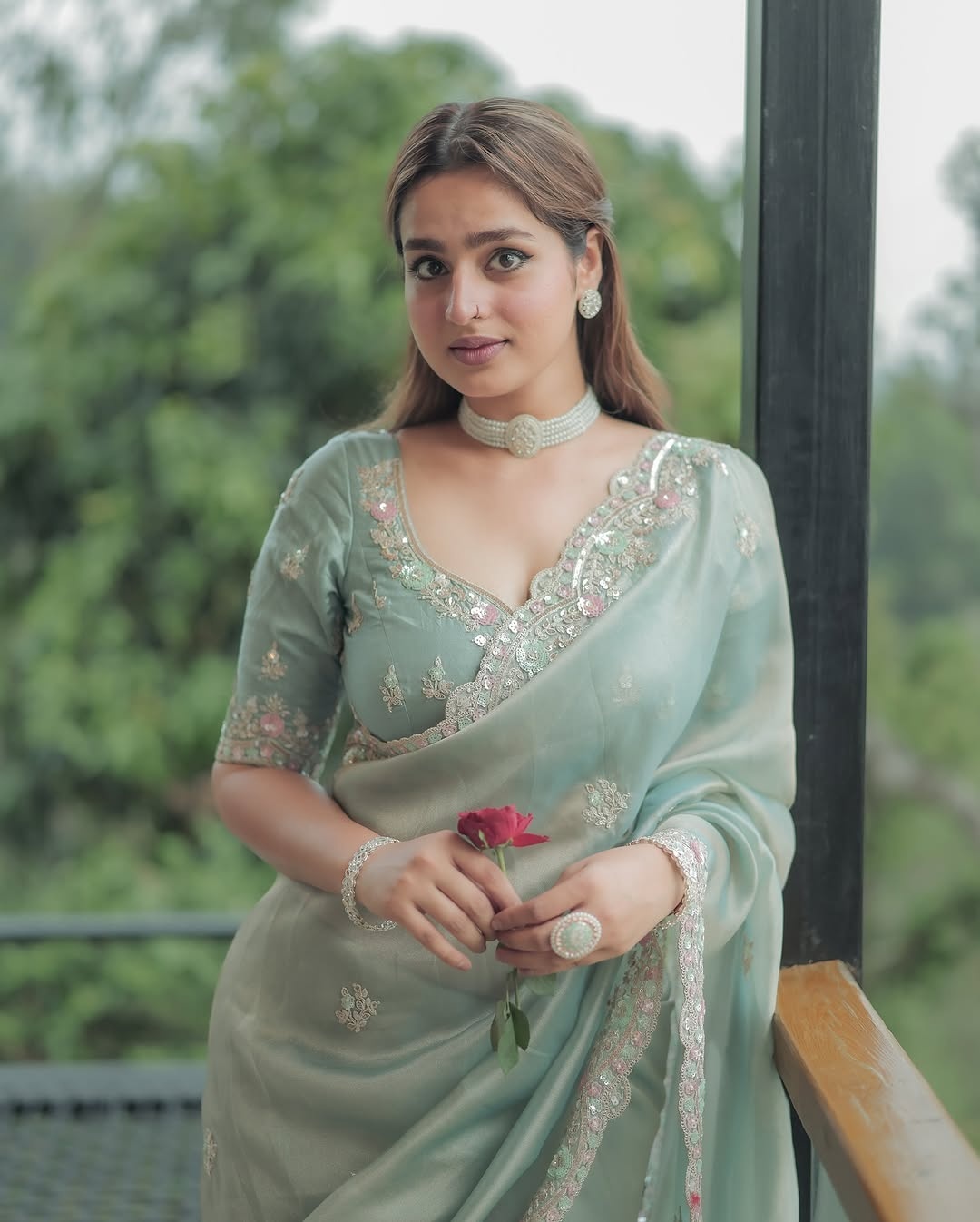 Thankar BT-1289 Mint Green Heavy Embroidery C-Pallu Saree