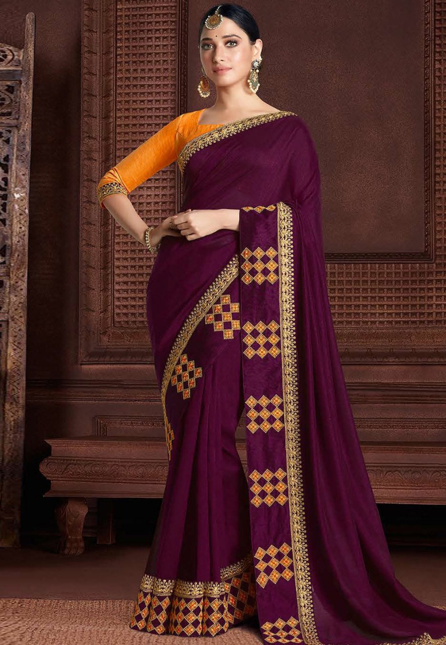 Vichitra Silk Saree with Heavy Embroidery Work & Bangalori Silk Blouse